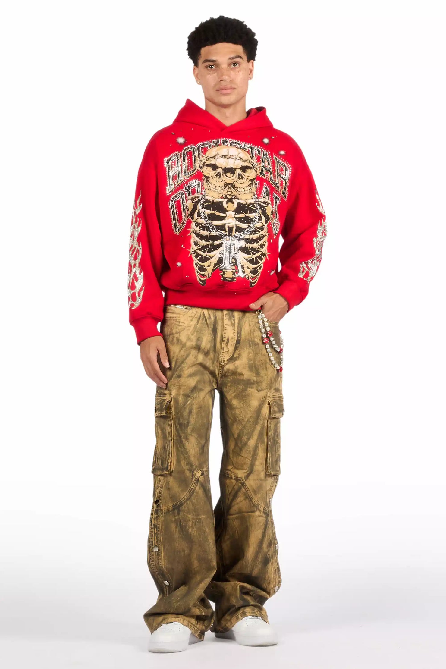 Krock Red Rhinestone Oversized Hoodie