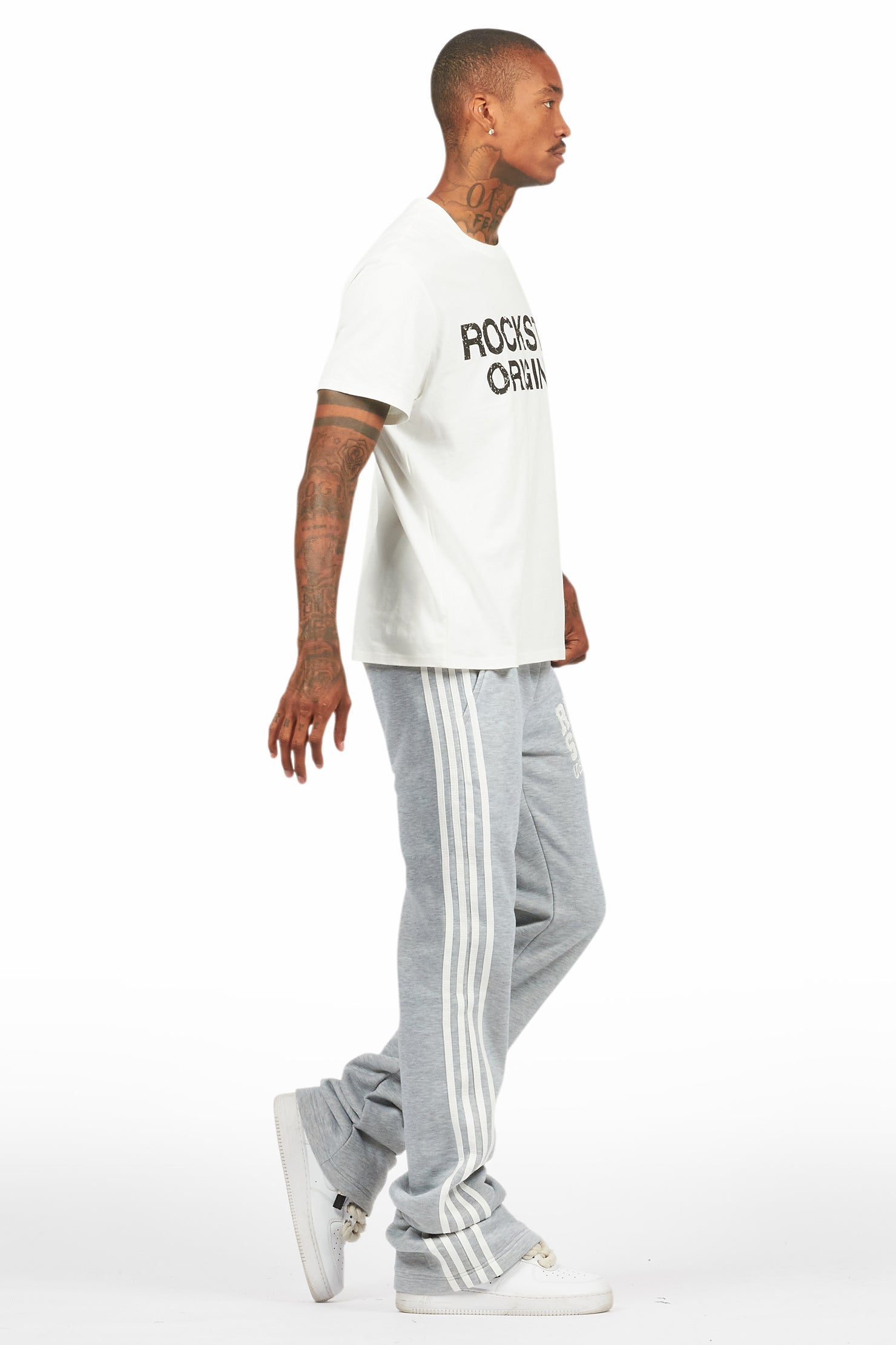 Gerrit Heather Grey Fleece Stacked Baggy Track Pant