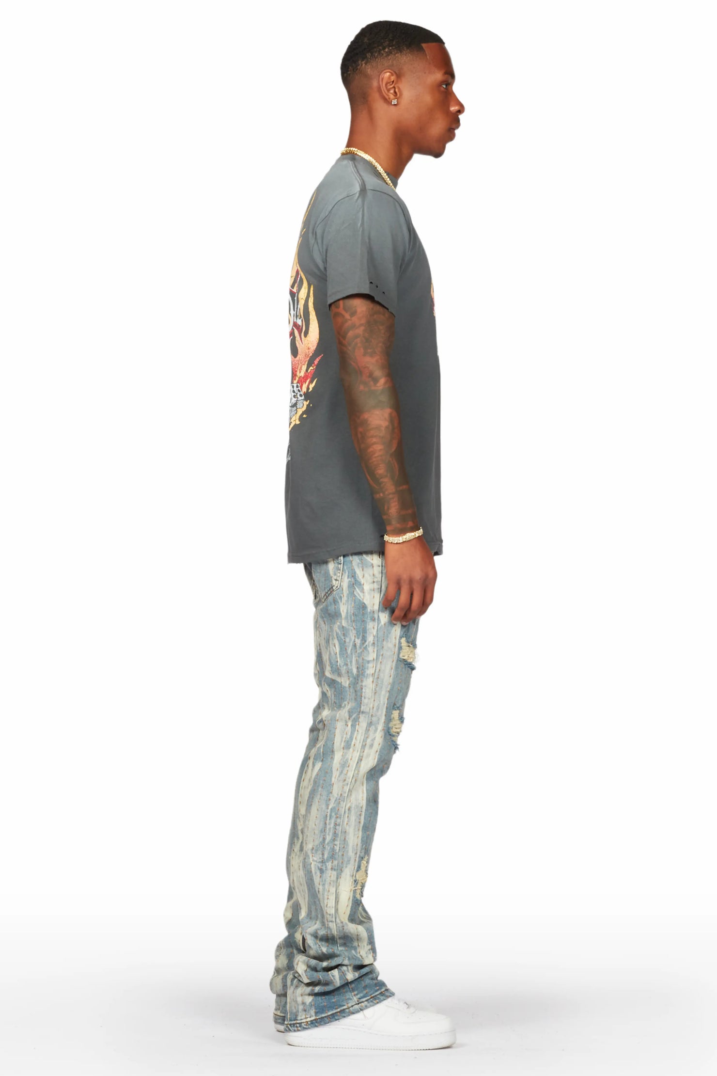 Damir Vintage Blue Stacked Flare Jean