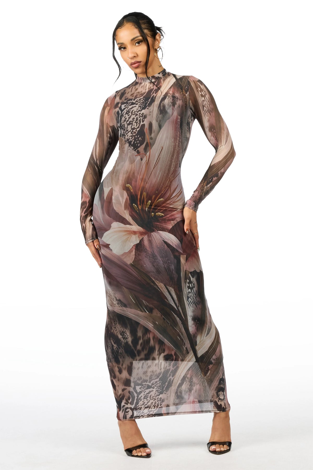 Oversized Floral Animal Black Maxi Dress