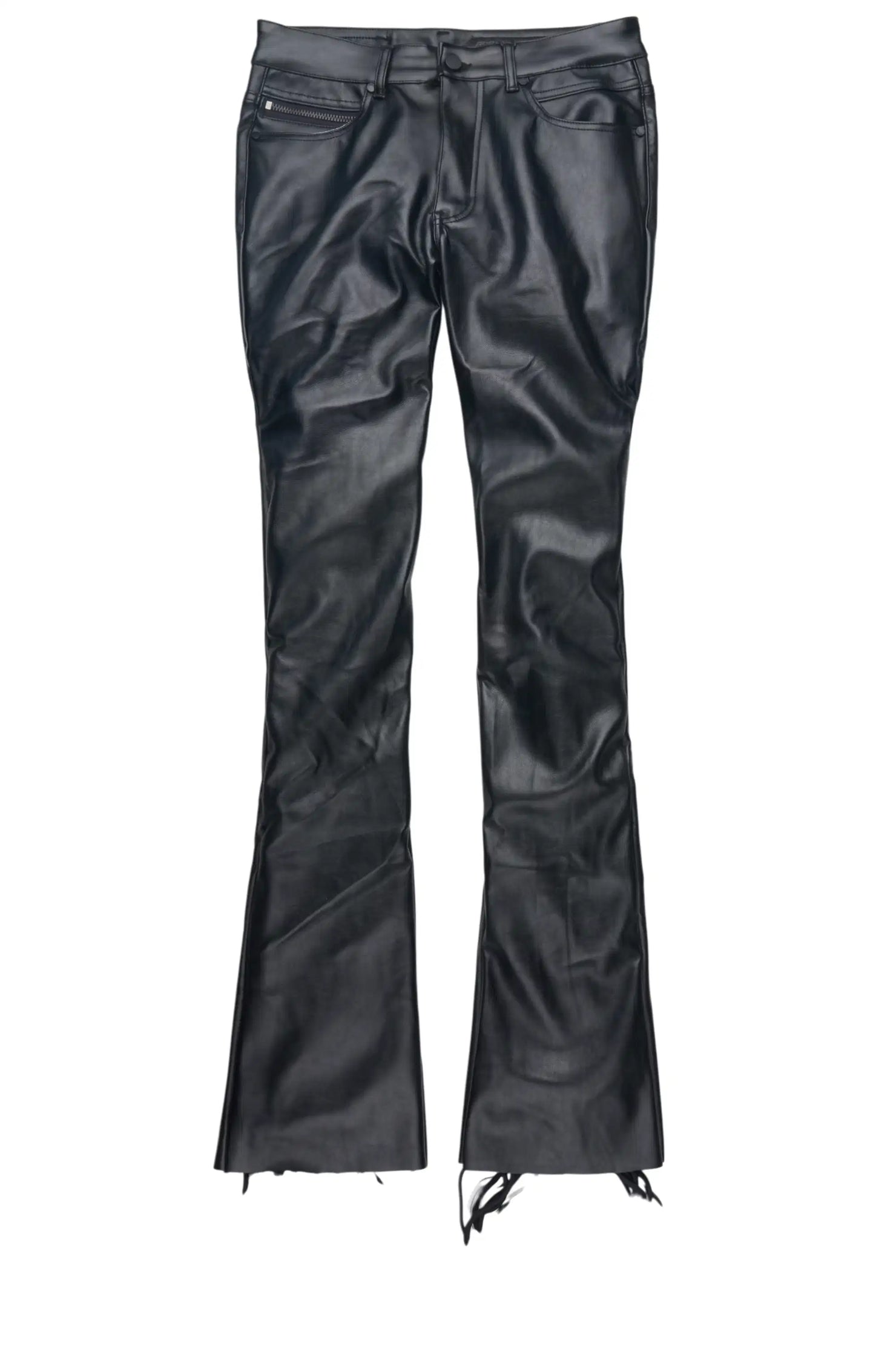 Otto Black Stacked Flare PU Pant