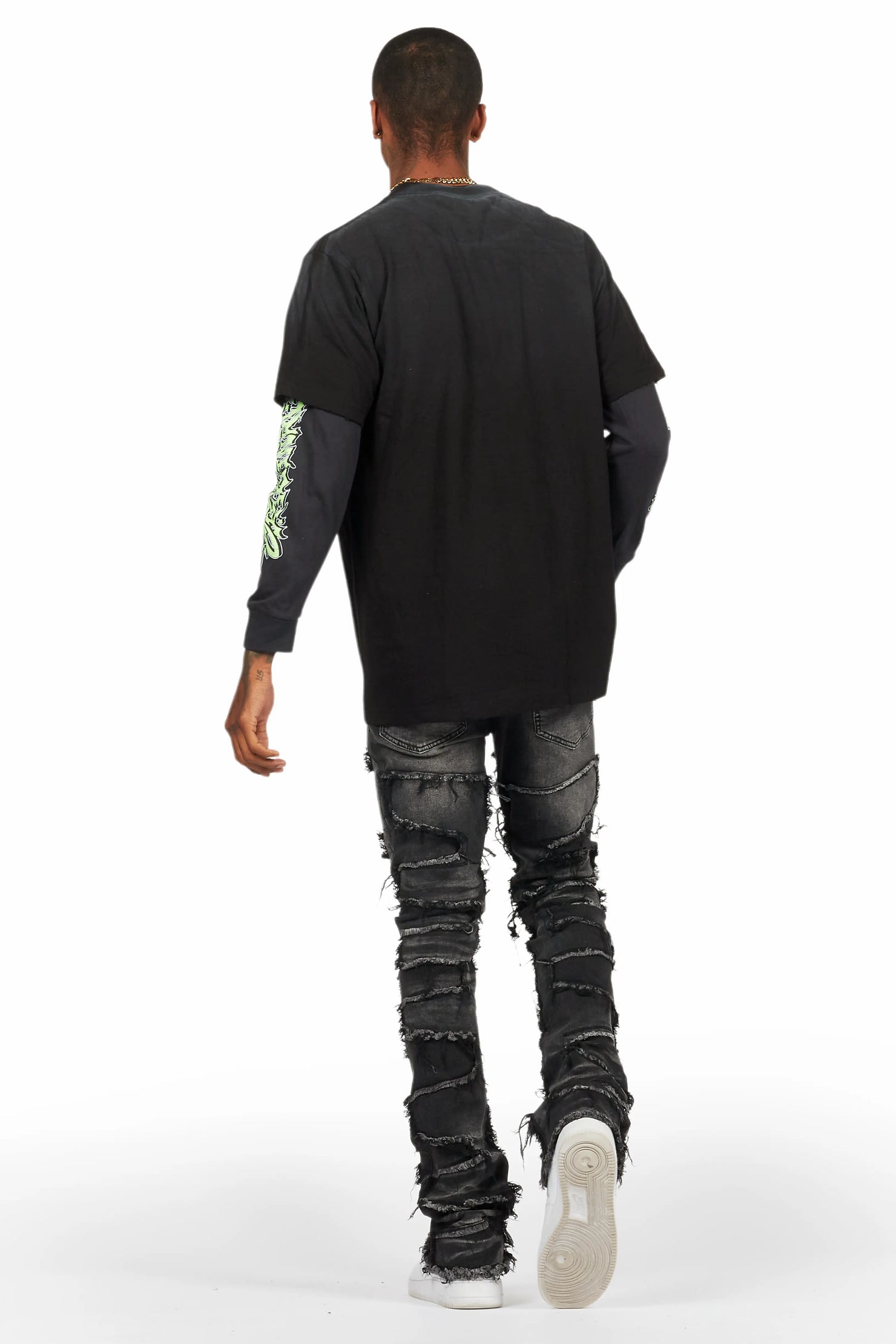 Schtupp Black Double Layer T-Shirt/Stacked Flare Jean Bundle
