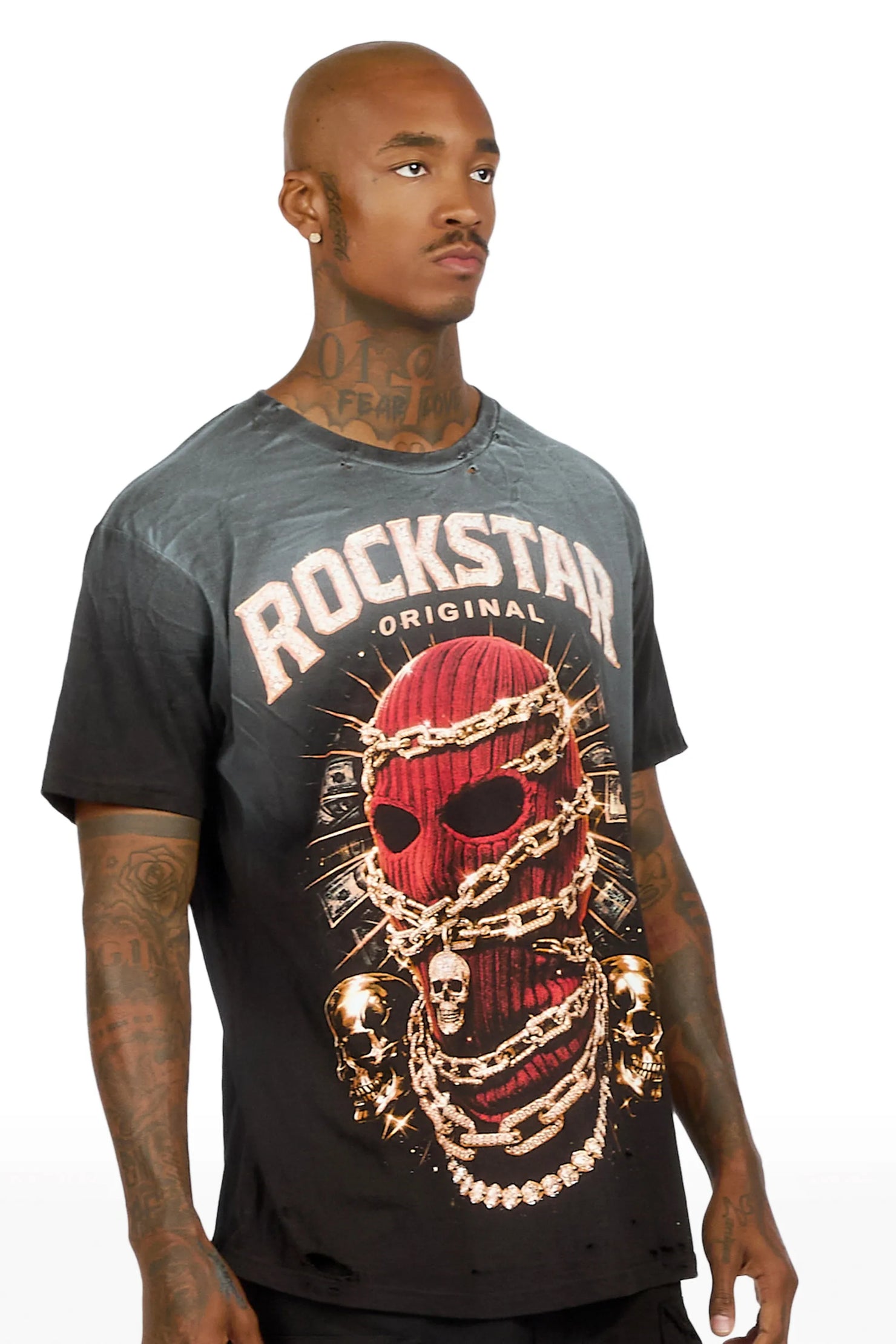 Fuston Black Oversized Graphic T-Shirt