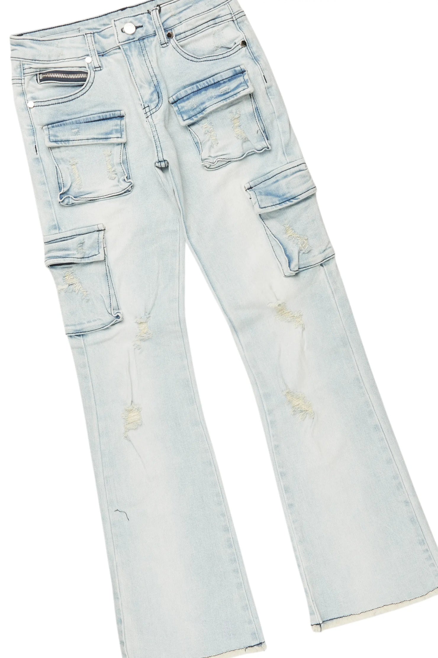 Boys Lachlan Grey/Blue Hoodie/Stacked Flare Jean Set