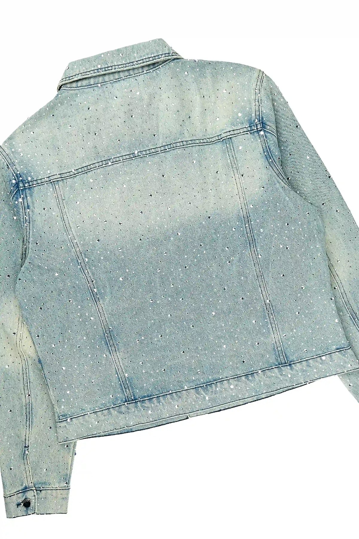 Discolite Tint Blue Rhinestone Denim Jacket/Baggy Jean Set