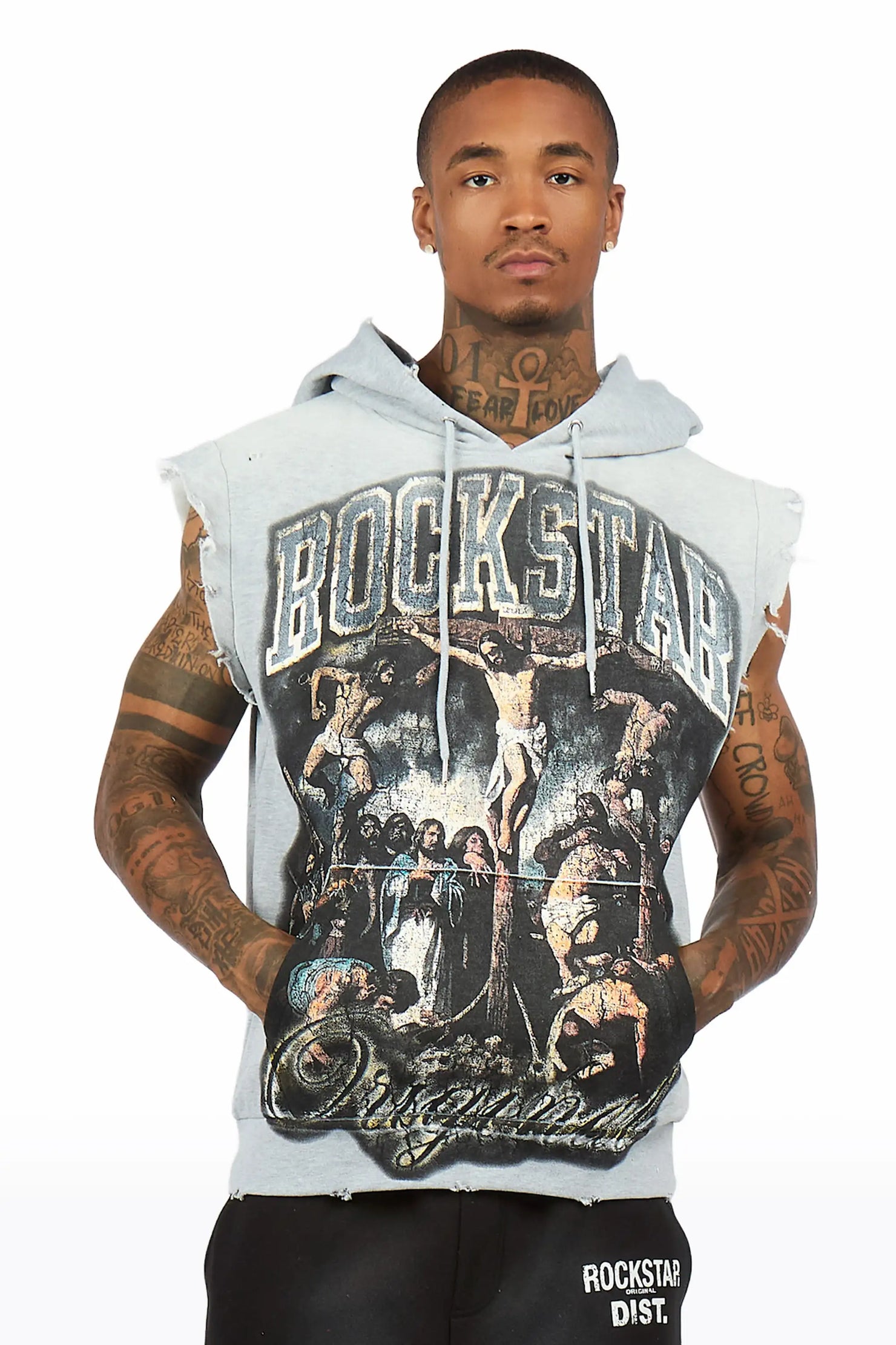 Waller Heather Grey Cut Sleeve Hoodie