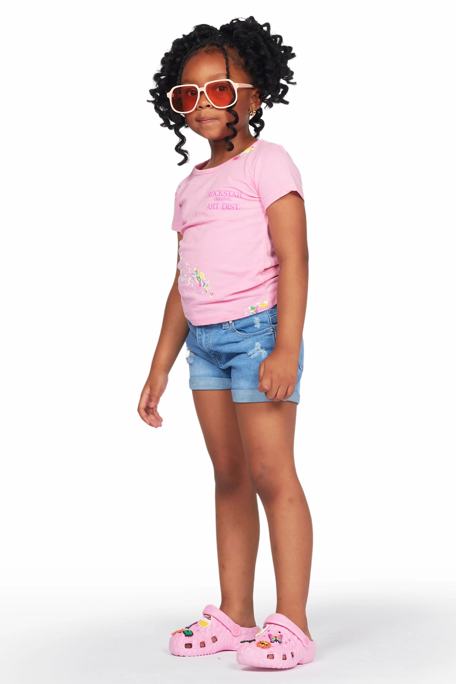 Girls Maali Pink T-Shirt/Denim Short Set