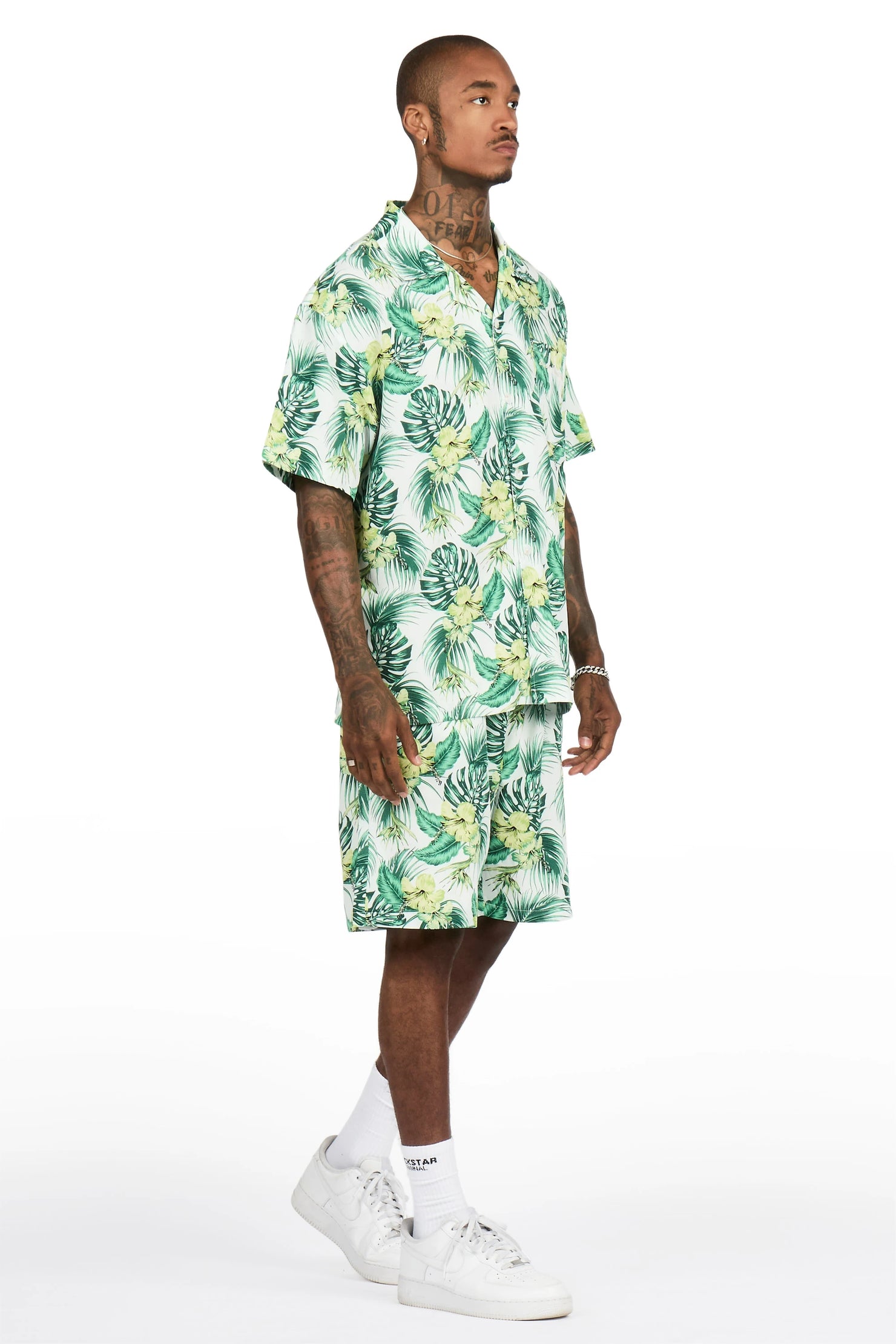 Puka Green Button Down Shirt/Short Set