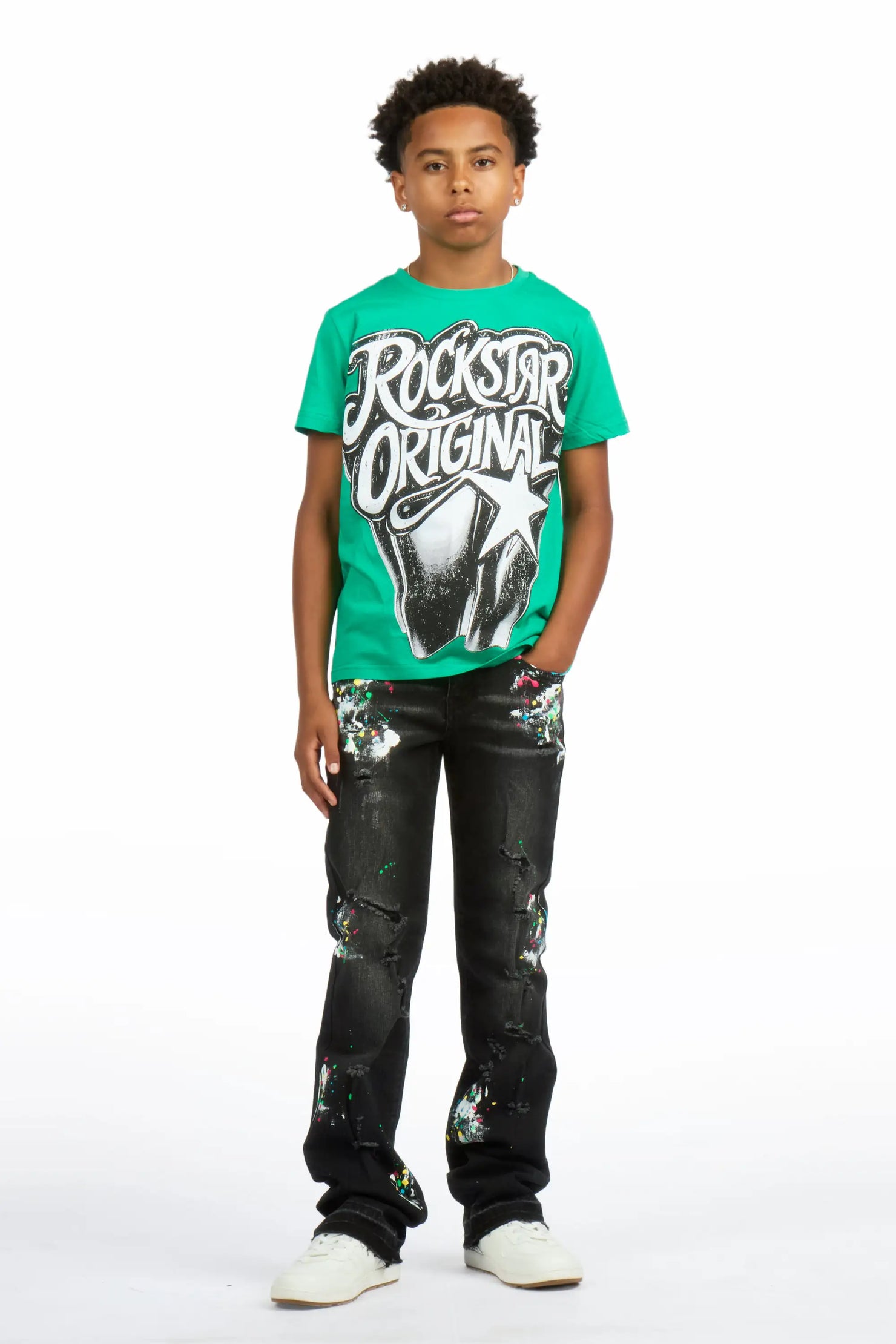 Boys Troy Black/Multi Stacked Painter Jean