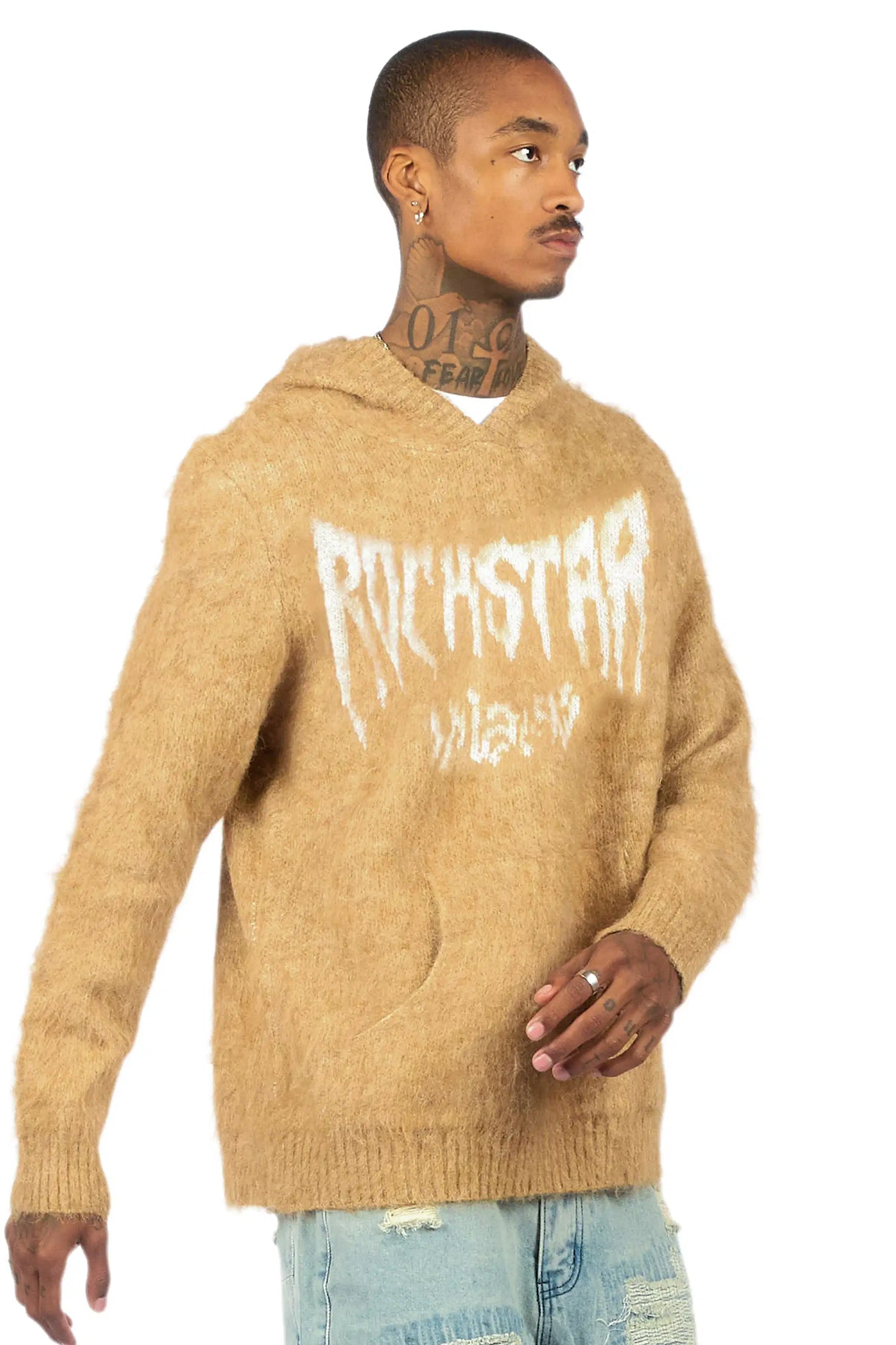 Andros Beige Graphic Knitted Hoodie