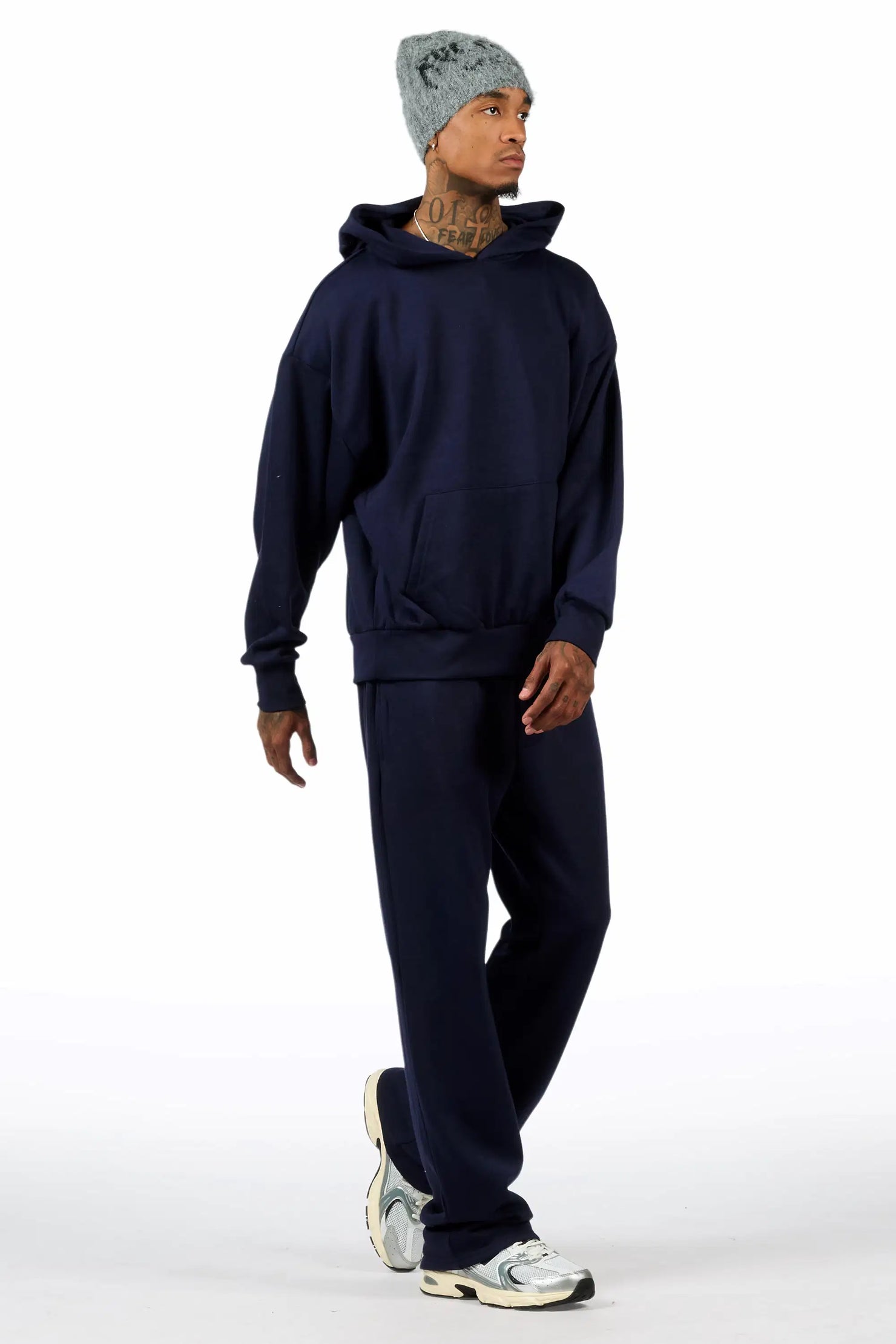 Basic Navy Hoodie Relaxed Track Set