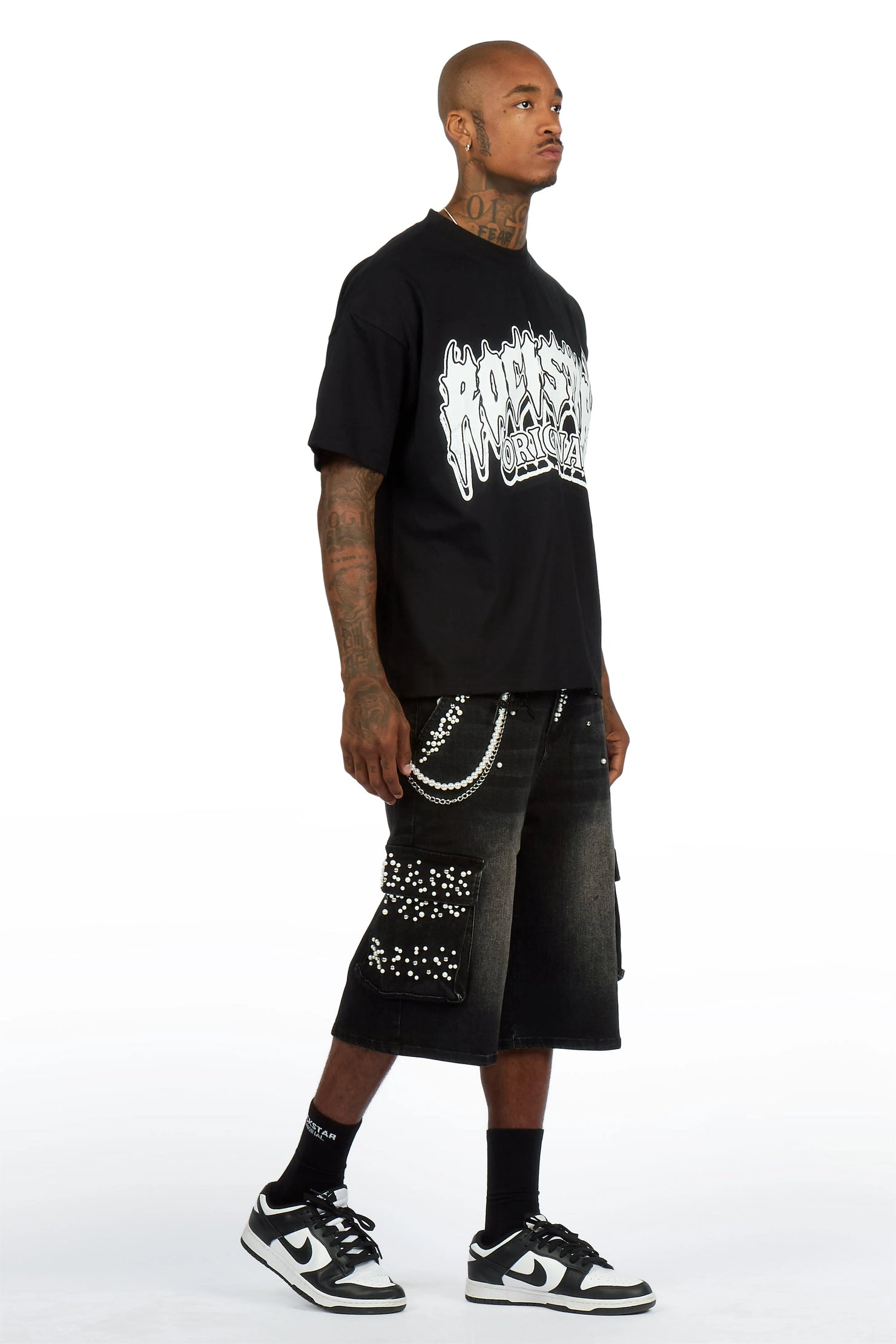 Teo Black Rhinestone T-Shirt Denim Jort Set