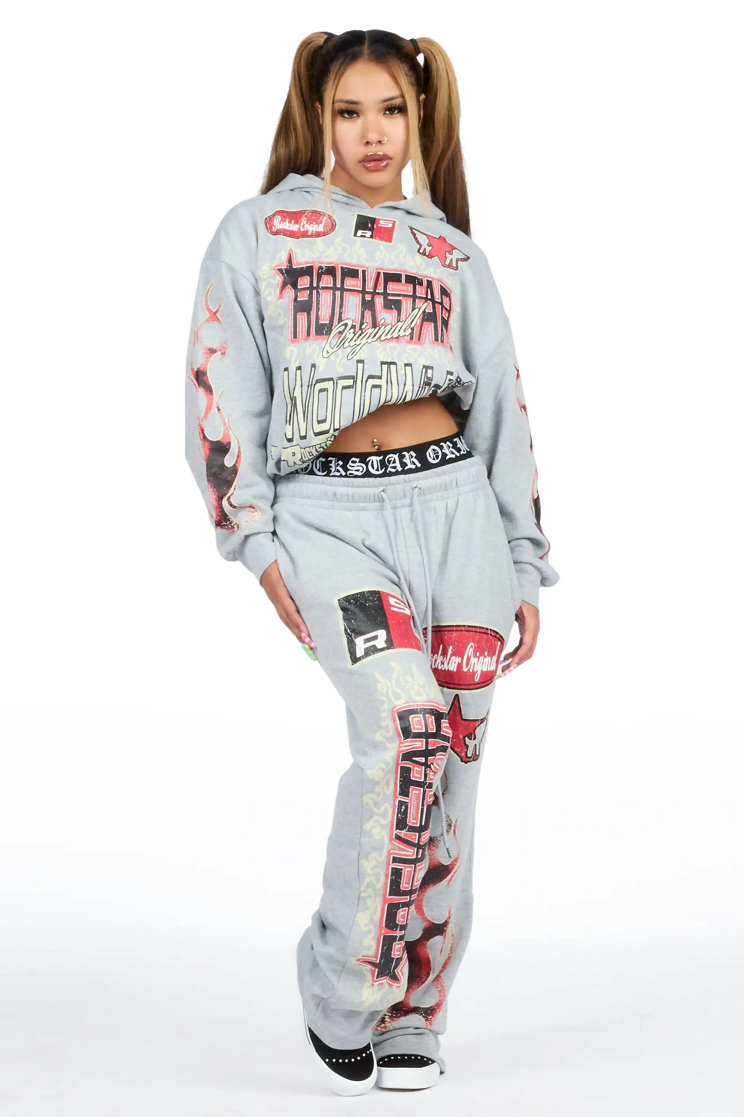 Zyre Heather Grey Graphic Baggy Fit Track Set