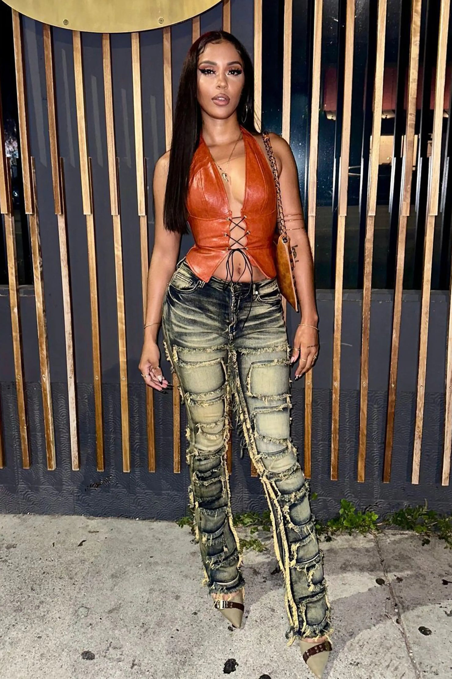 Zariyah Tinted Dark Wash Stacked Flare Jean