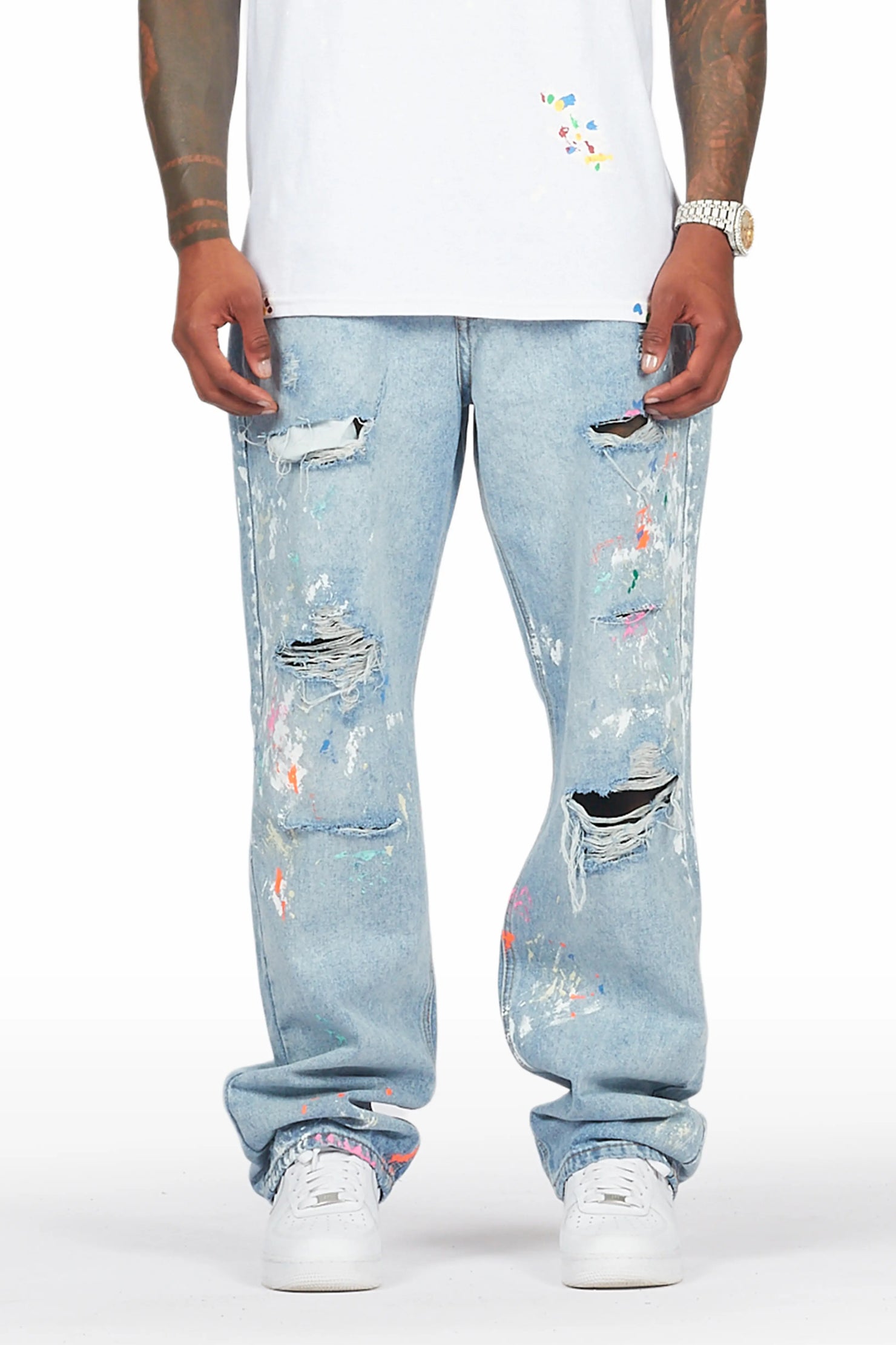 Zasha Light Blue Painter Baggy Jean