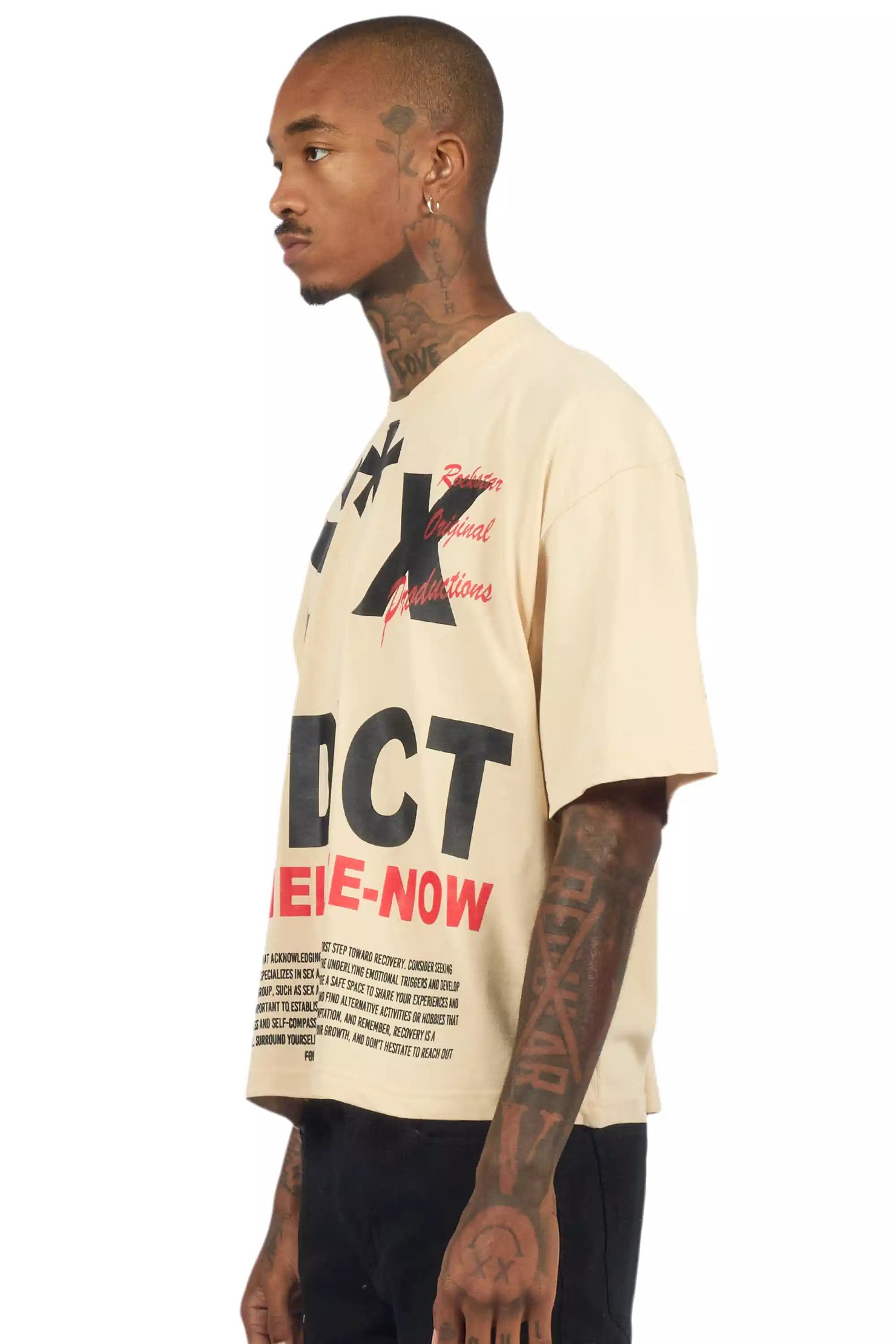 Addict Beige/Black Boxy Crop T-Shirt