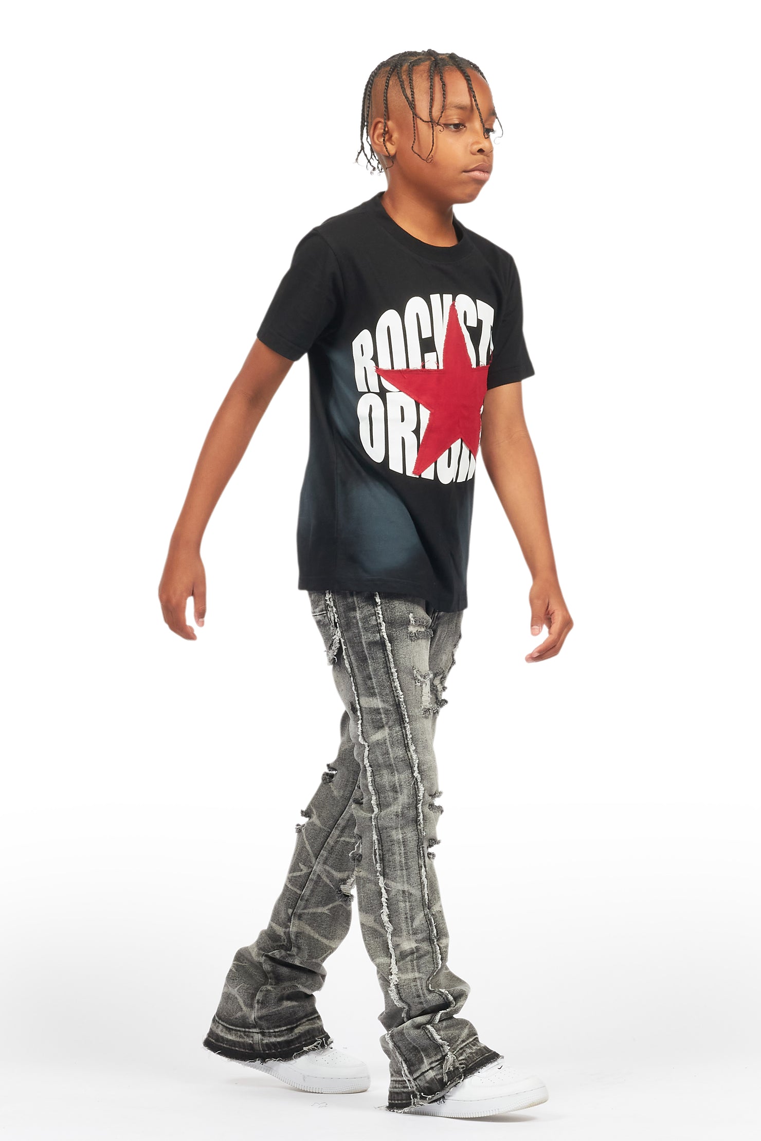 Boys Rugged Black Stacked Flare Jean
