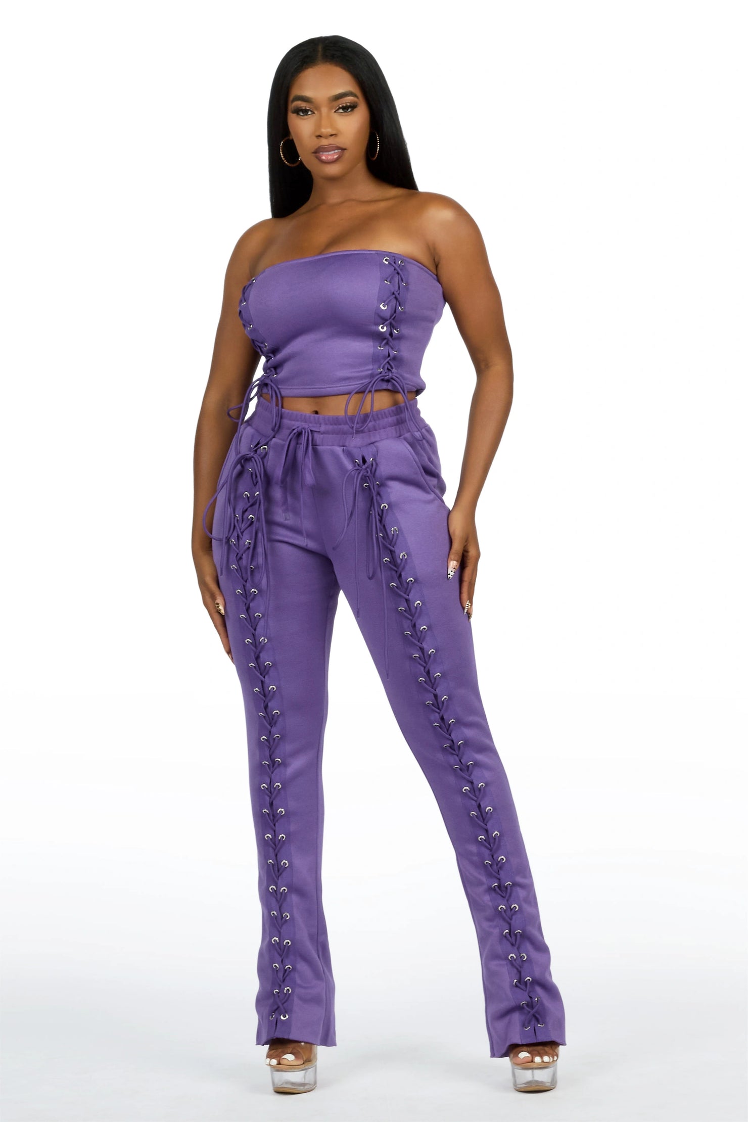 KaeMyna Purple Lace Up Tube Stacked Track Set