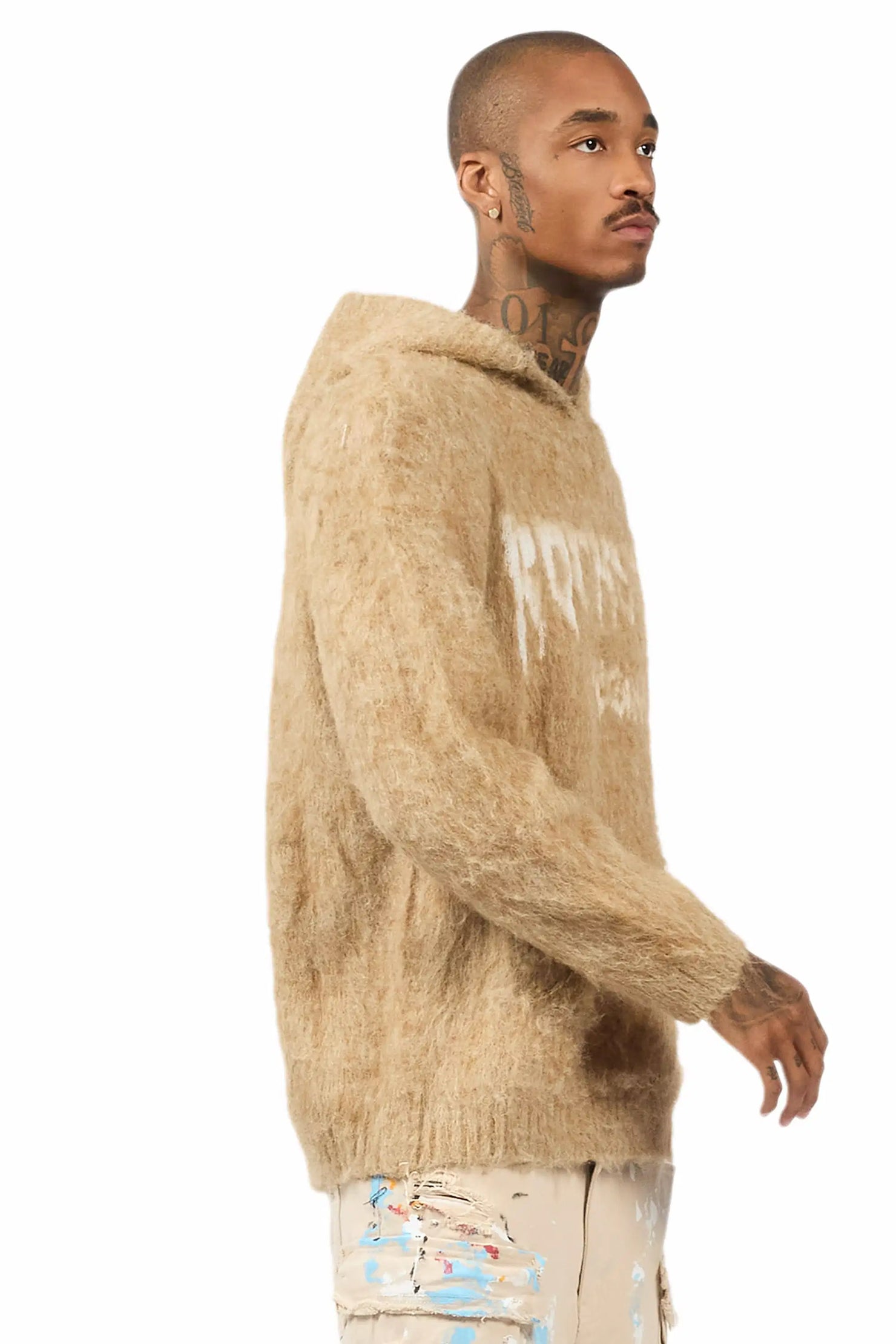 Andros Beige Graphic Knitted Hoodie