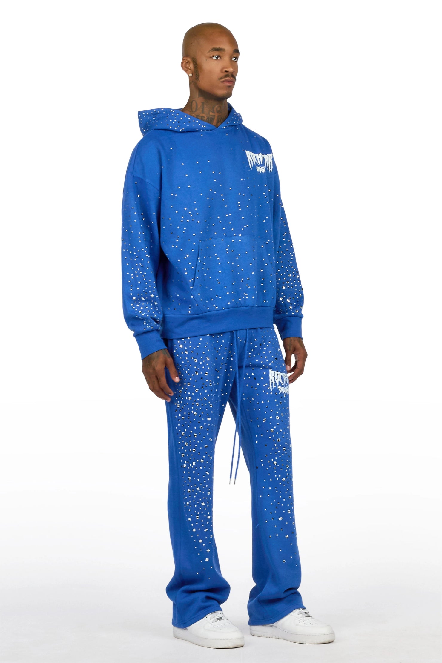 Twinkle Royal Blue/White Rhinestone Hoodie Relaxed Track Set