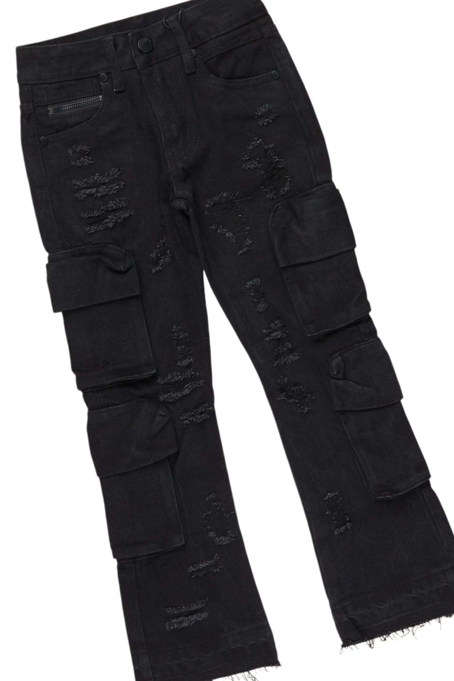 Boys Riven Grey/Black Hoodie/Stack Flare Jean Set