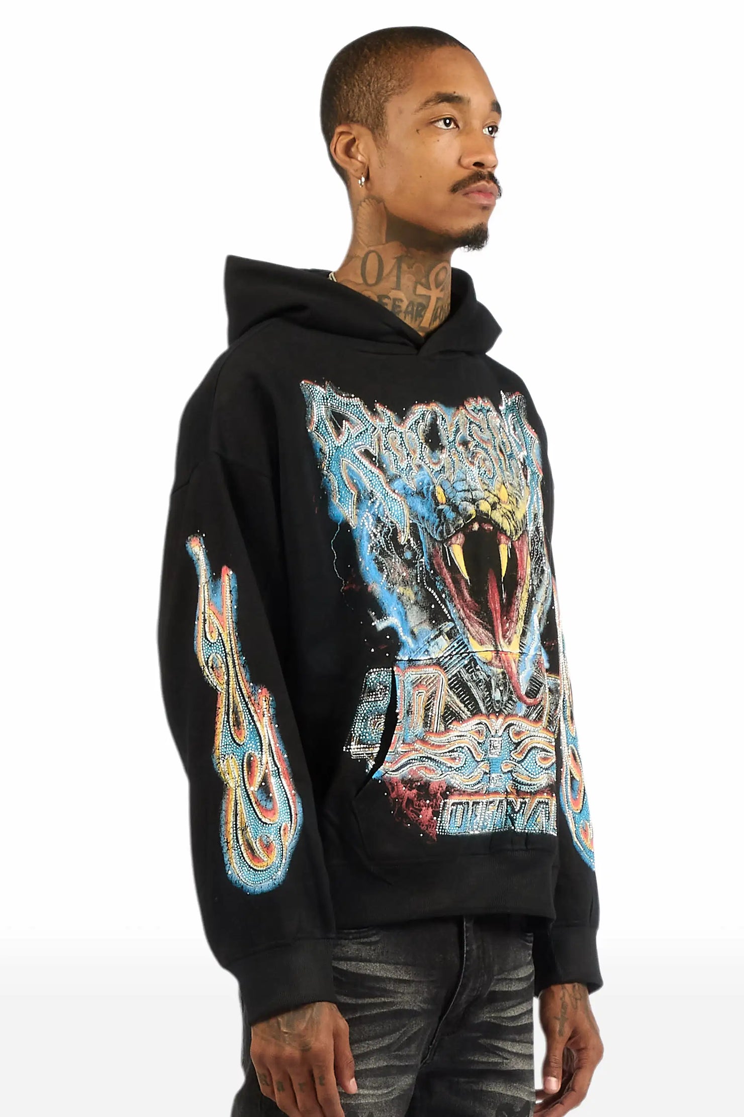 Rhylo Black Rhinestone Oversized Hoodie