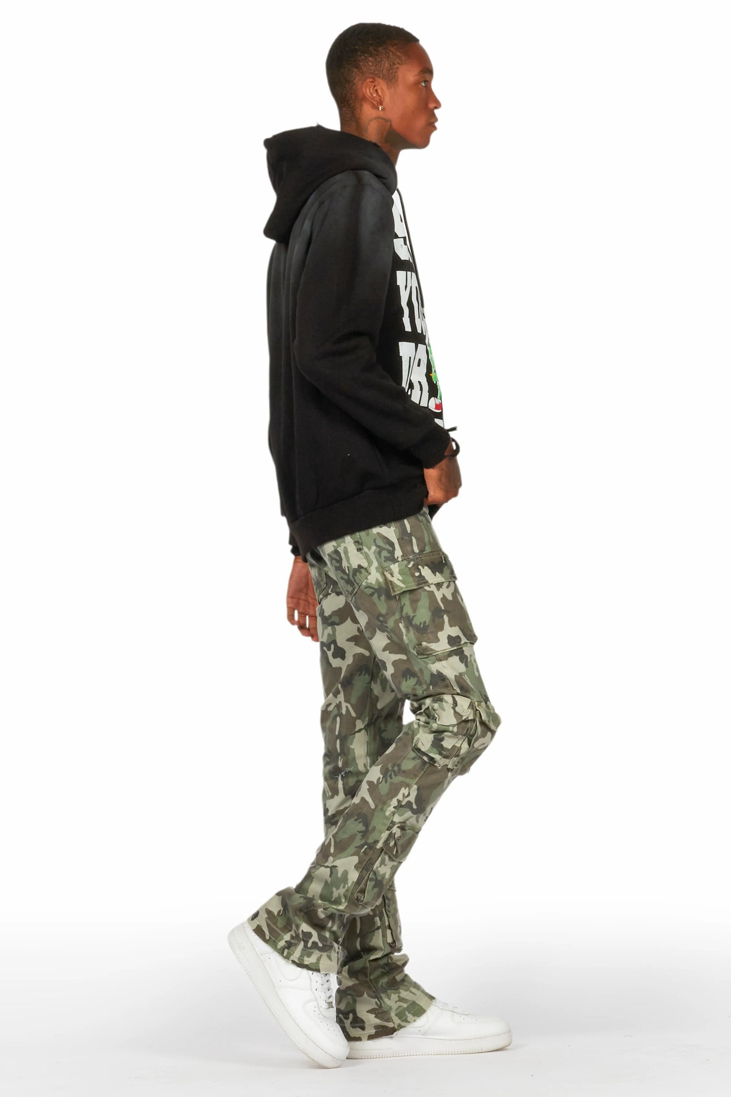 Tarl Black Distressed Graphic Relaxed Hoodie