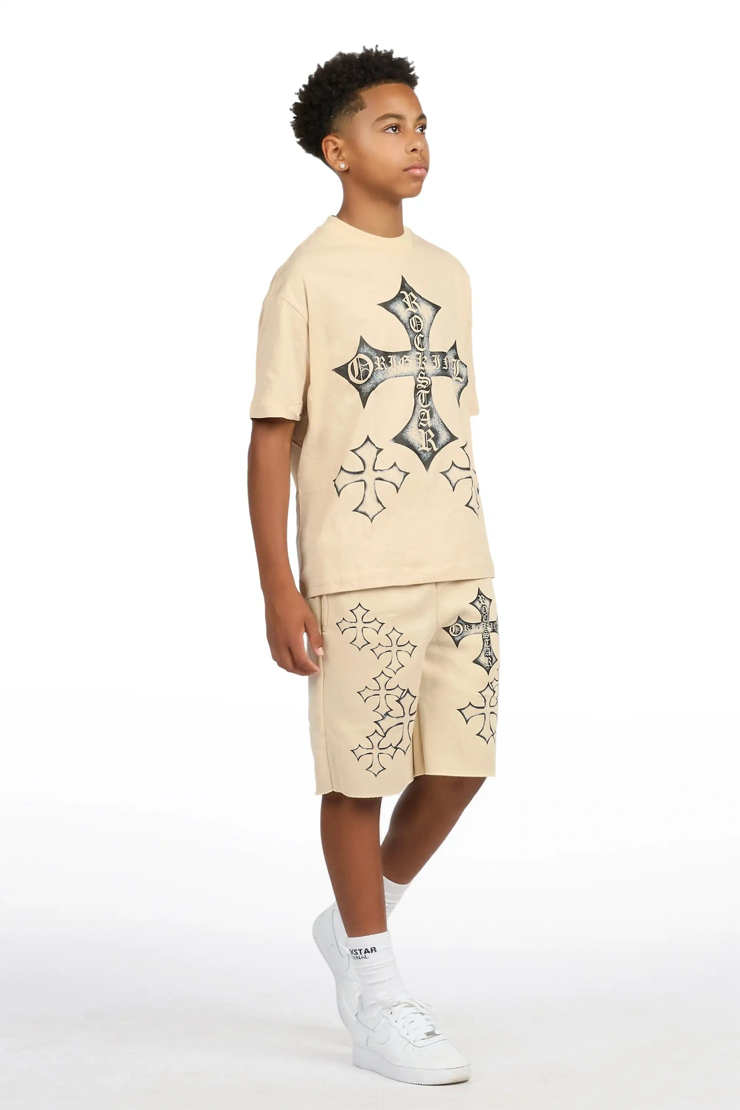 Boys Marizon Beige Oversized T-Shirt/Short Set