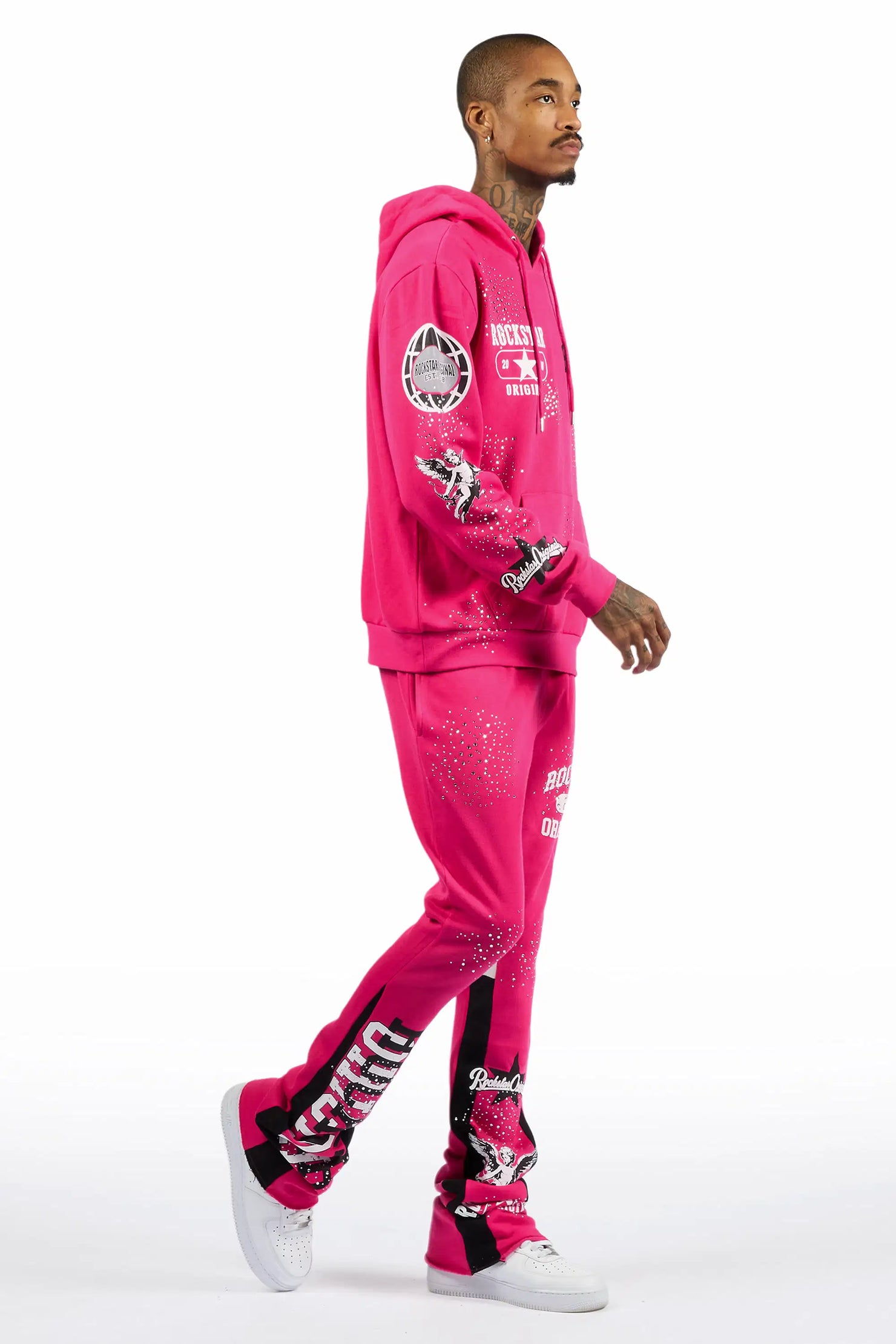 Gutta 2.0 Fuchsia Rhinestone Hoodie/Stacked Flare Track Set