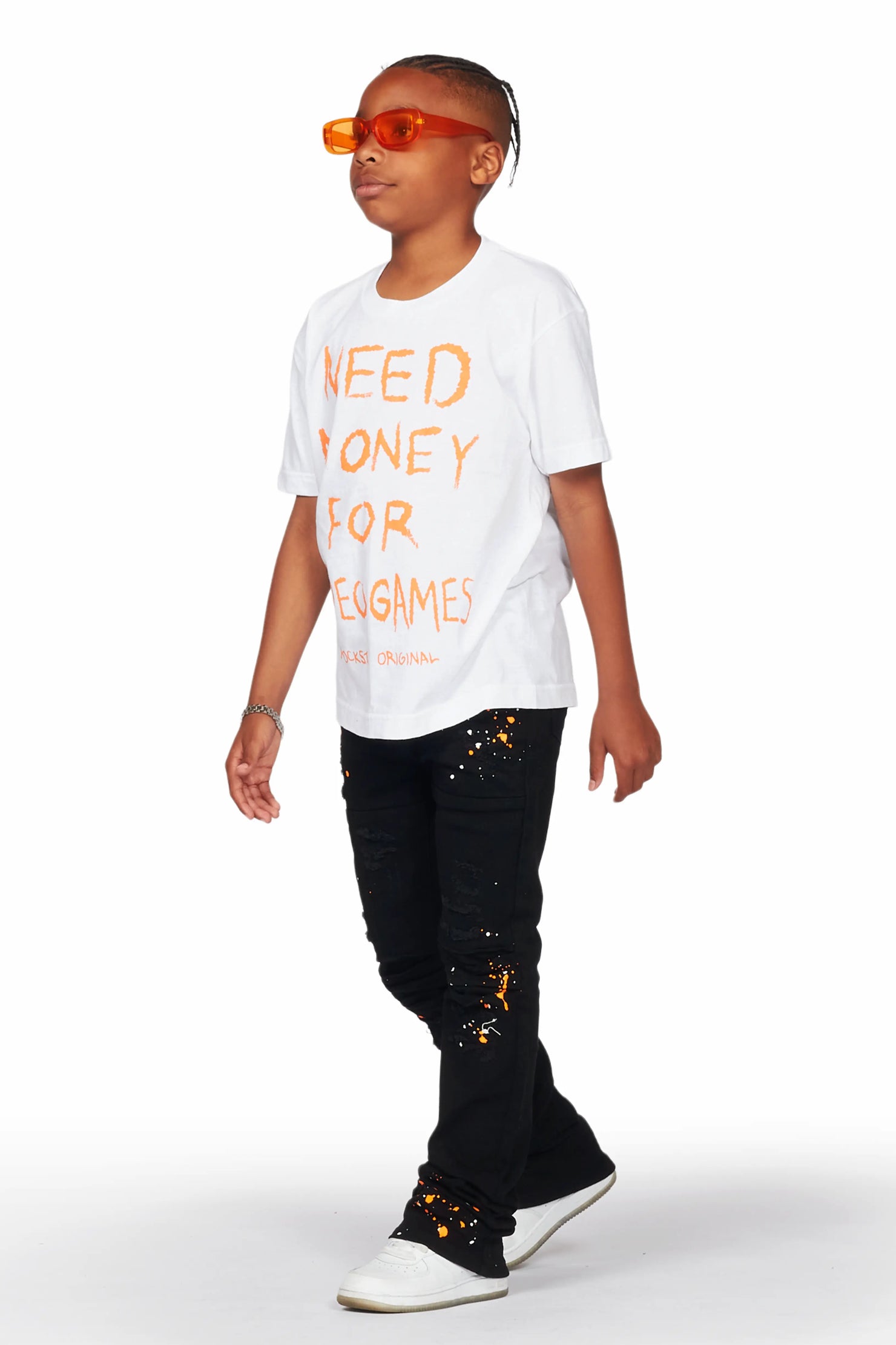 Boys Quest White T-Shirt/Stacked Flare Jean Set