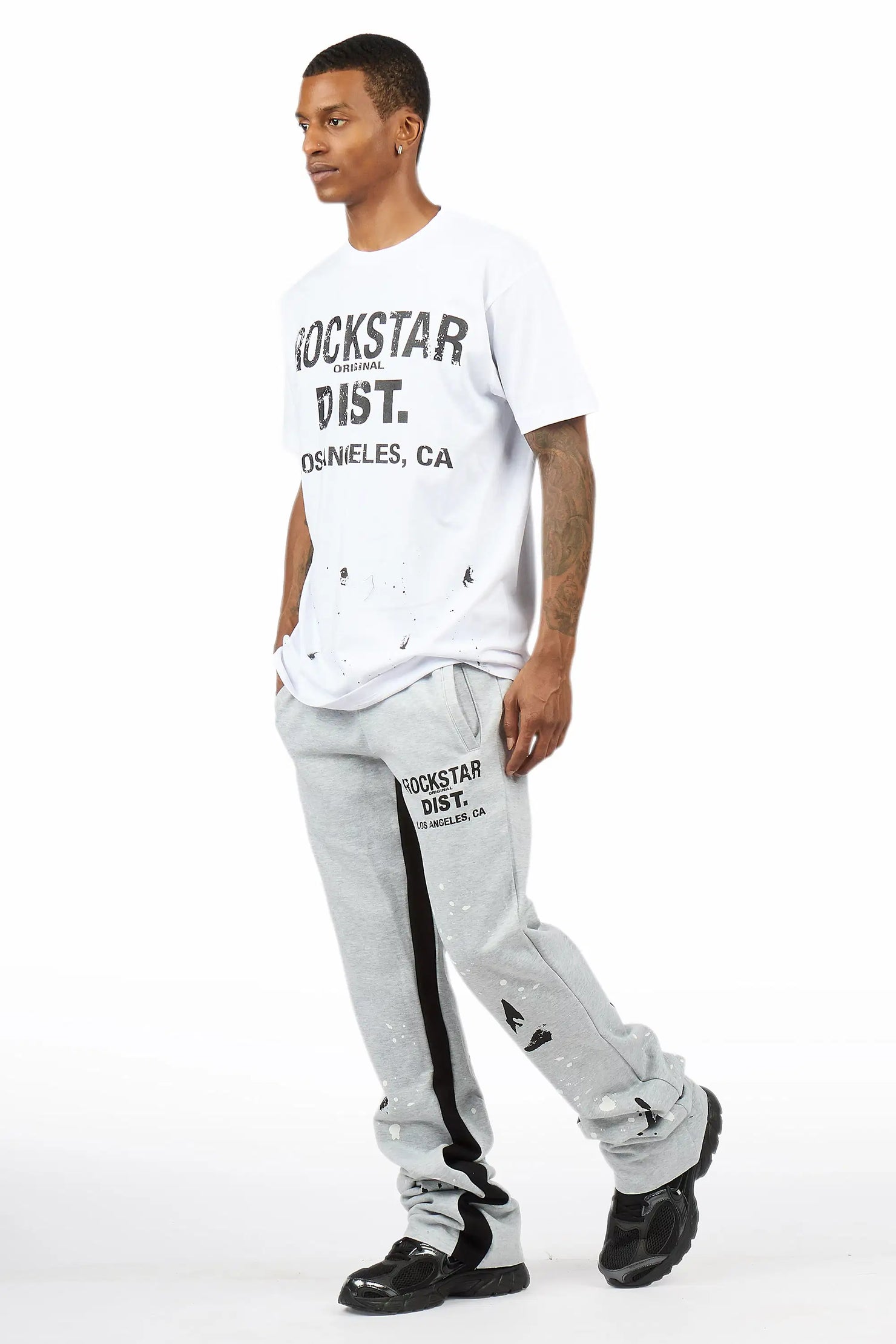 Scottie White/Heather Grey T-Shirt/Stacked Flare Track Pant Set