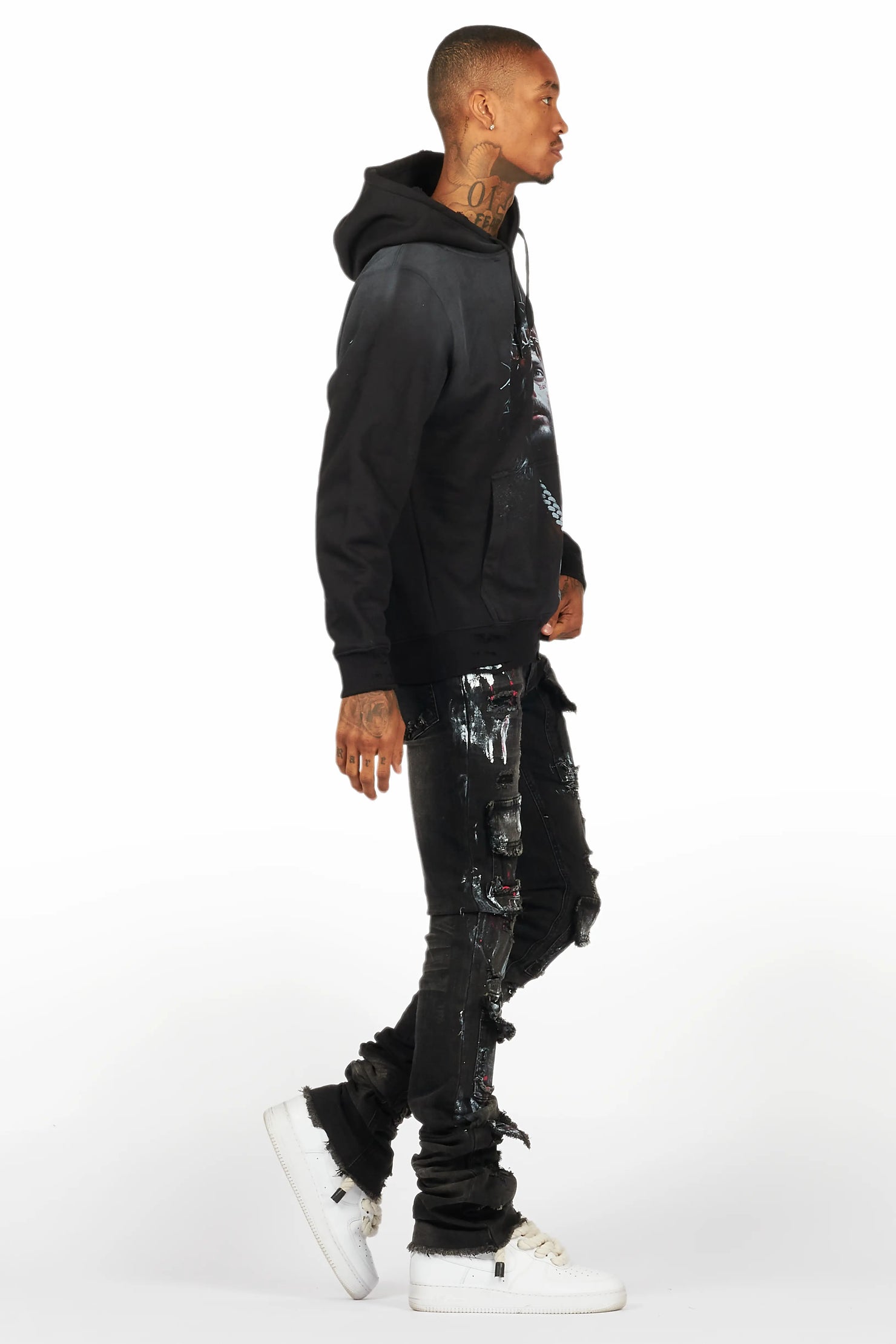 Amina Black Hoodie/Stacked Flare Jean Bundle