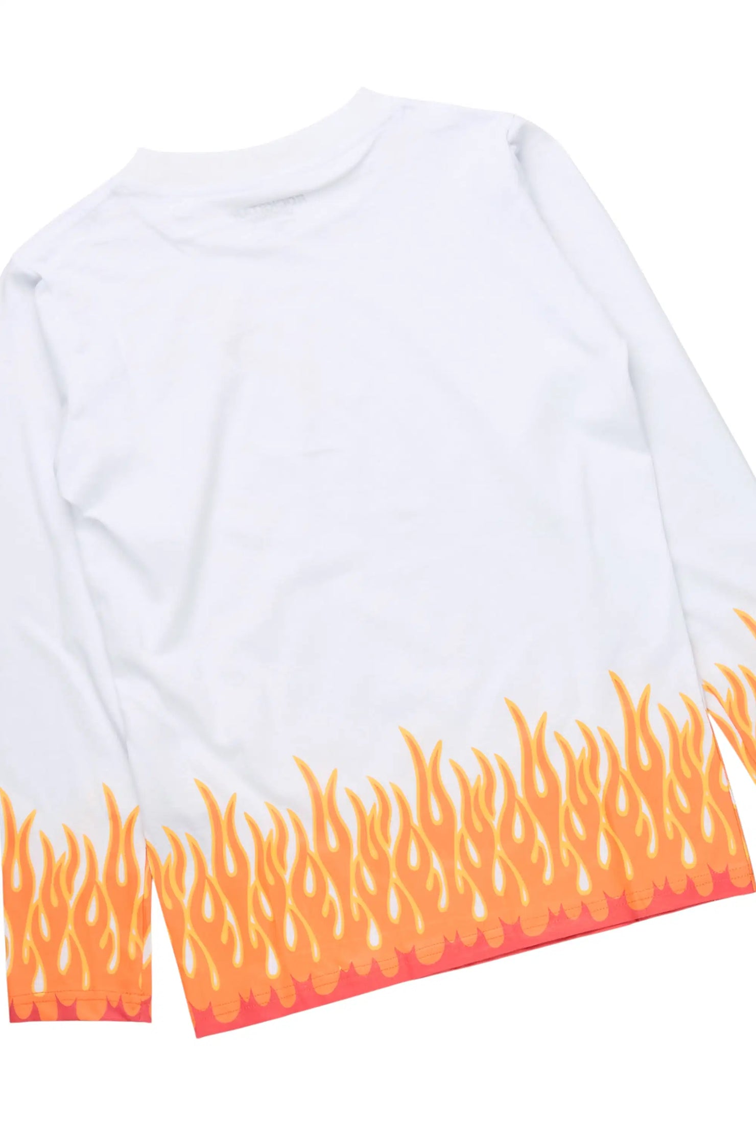 Boys Roeland White Long Sleeve T-Shirt & Laban Blue Bleach Stacked Flare Jean Set