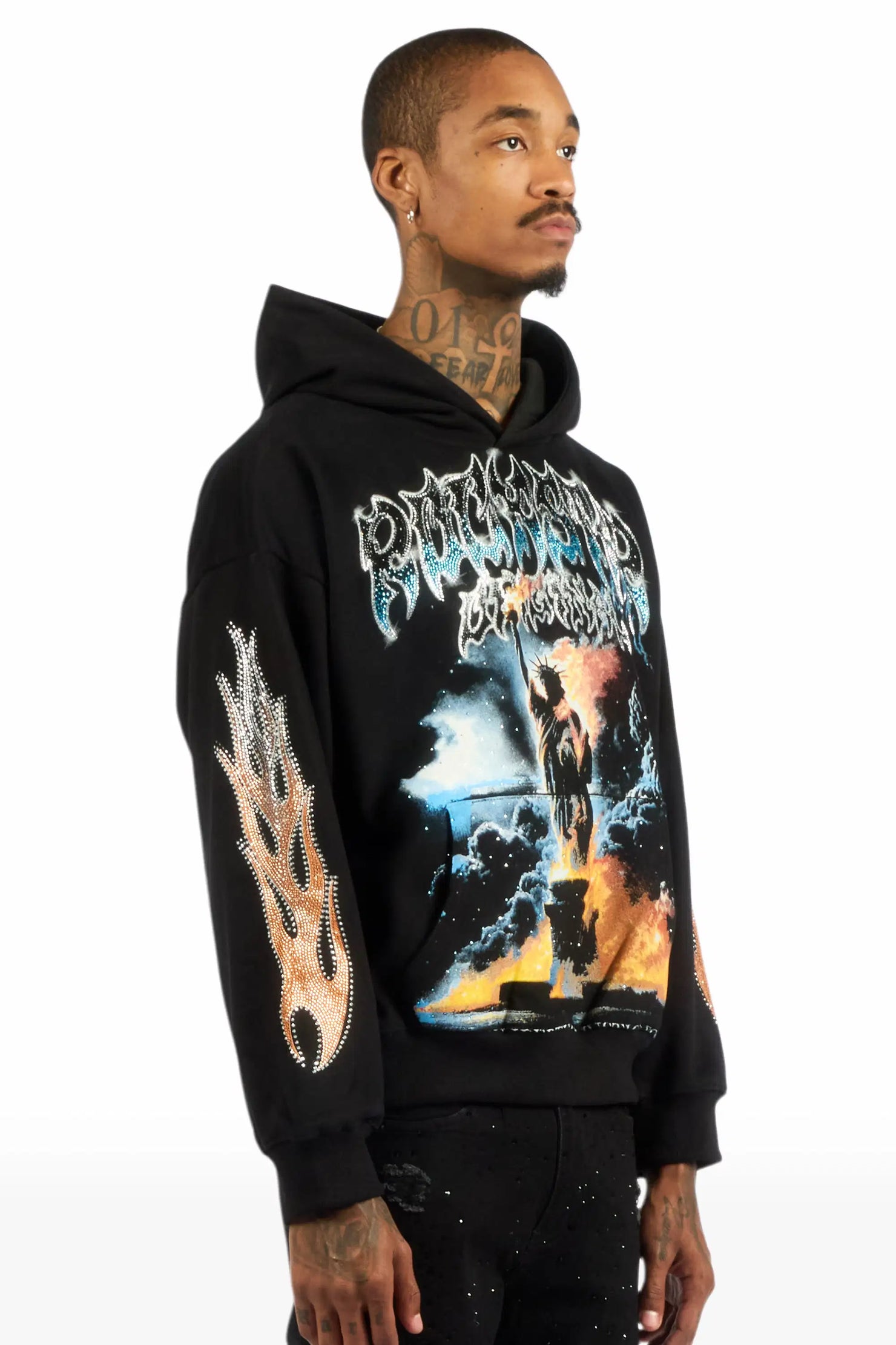 Liberta Black Rhinestone Oversized Hoodie