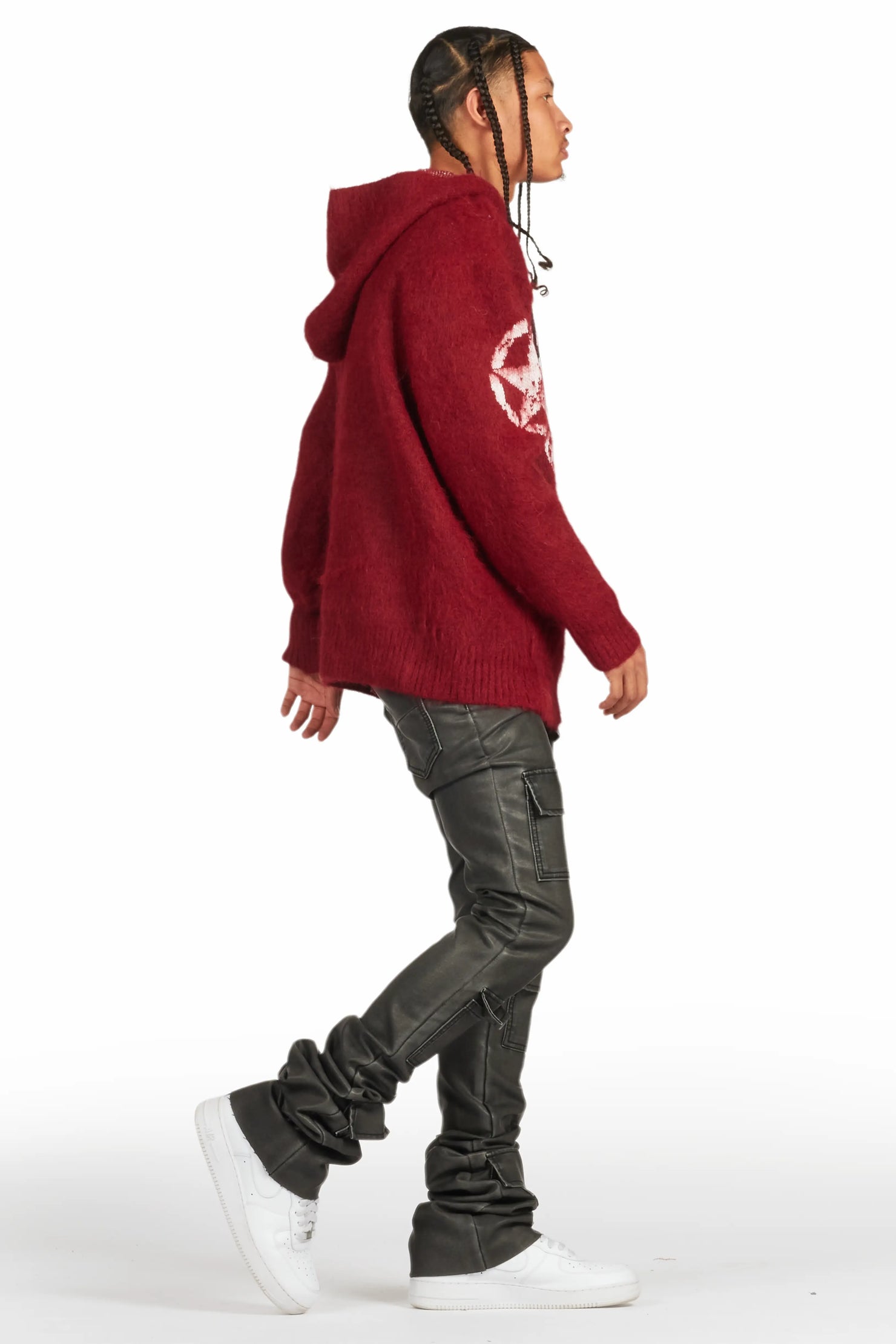 Wizzurd Red Graphic Knitted Mohair Hoodie