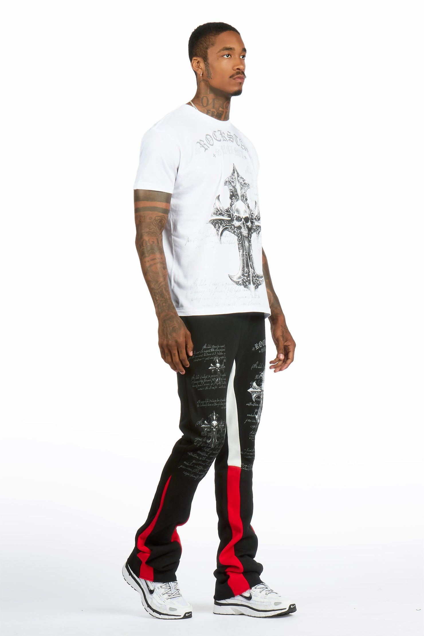 Bowman White/Black T-shirt/Stacked Flare Track Pant Set