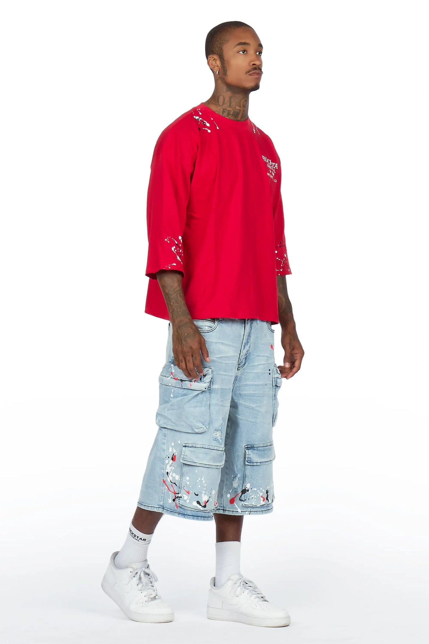 Saxon Blue Graphic T-Shirt Denim Jort Set