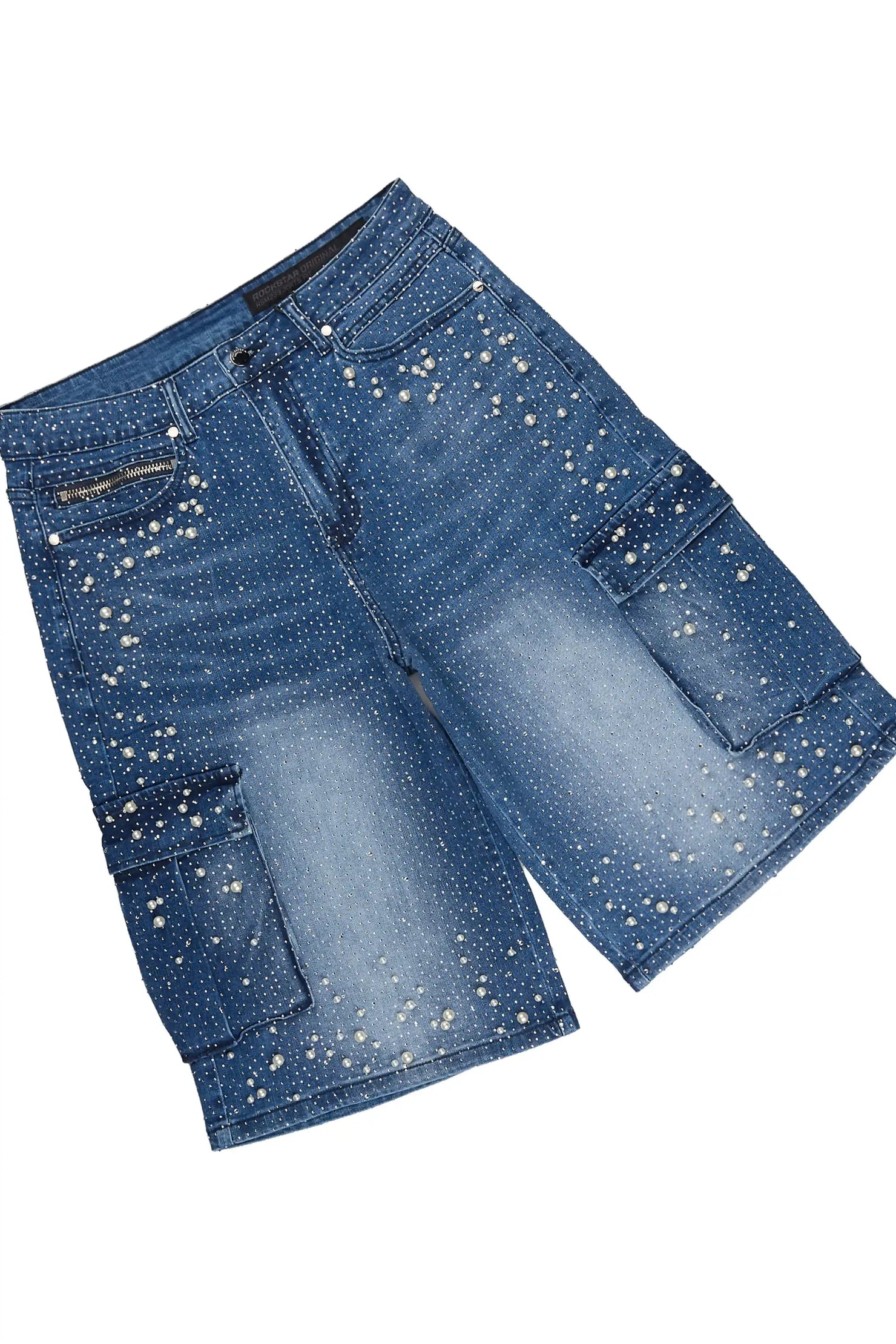 Sevyn White/Blue Rhinestone T-Shirt Denim Short Set