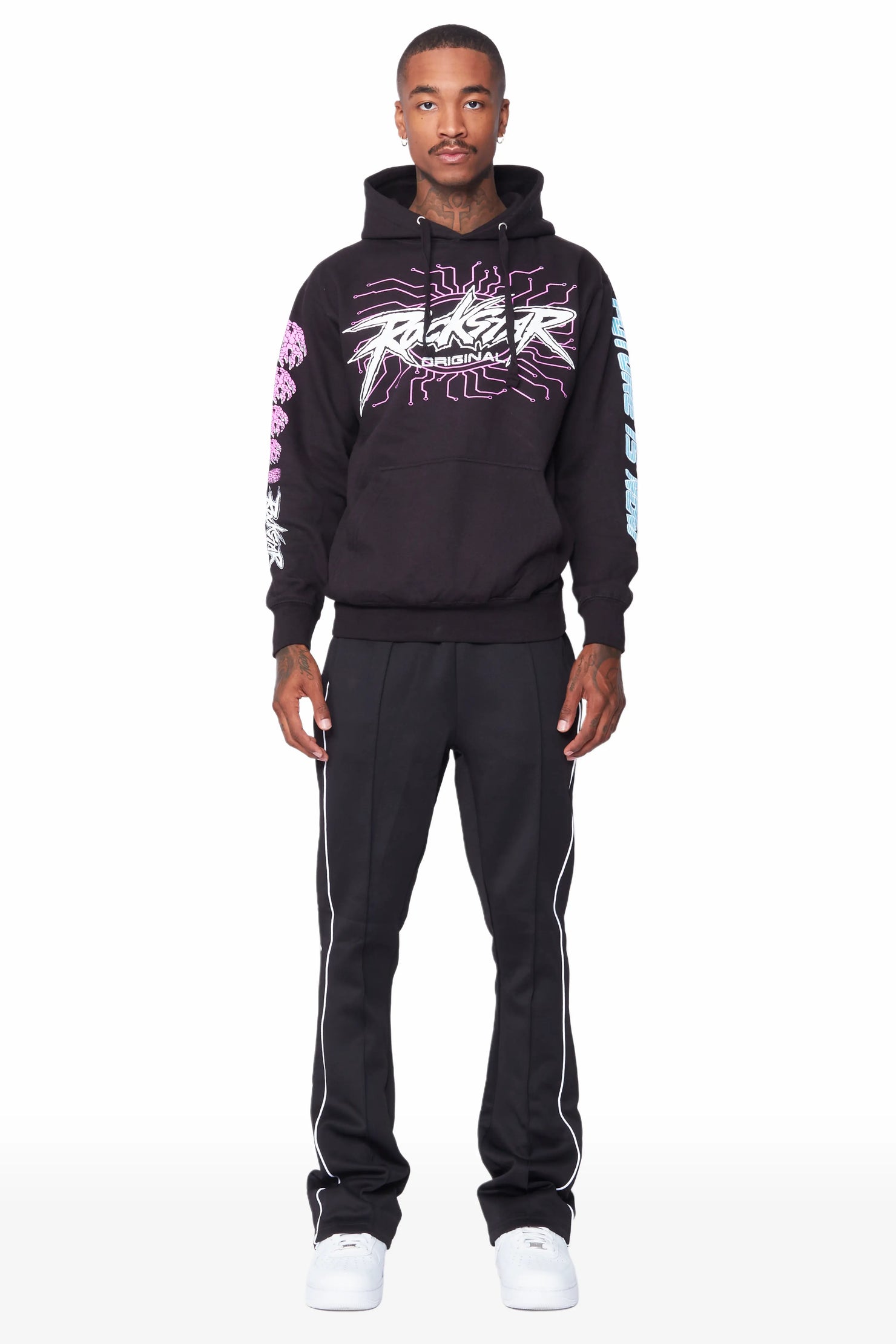 Race Black Hoodie Stacked Flare Track Set