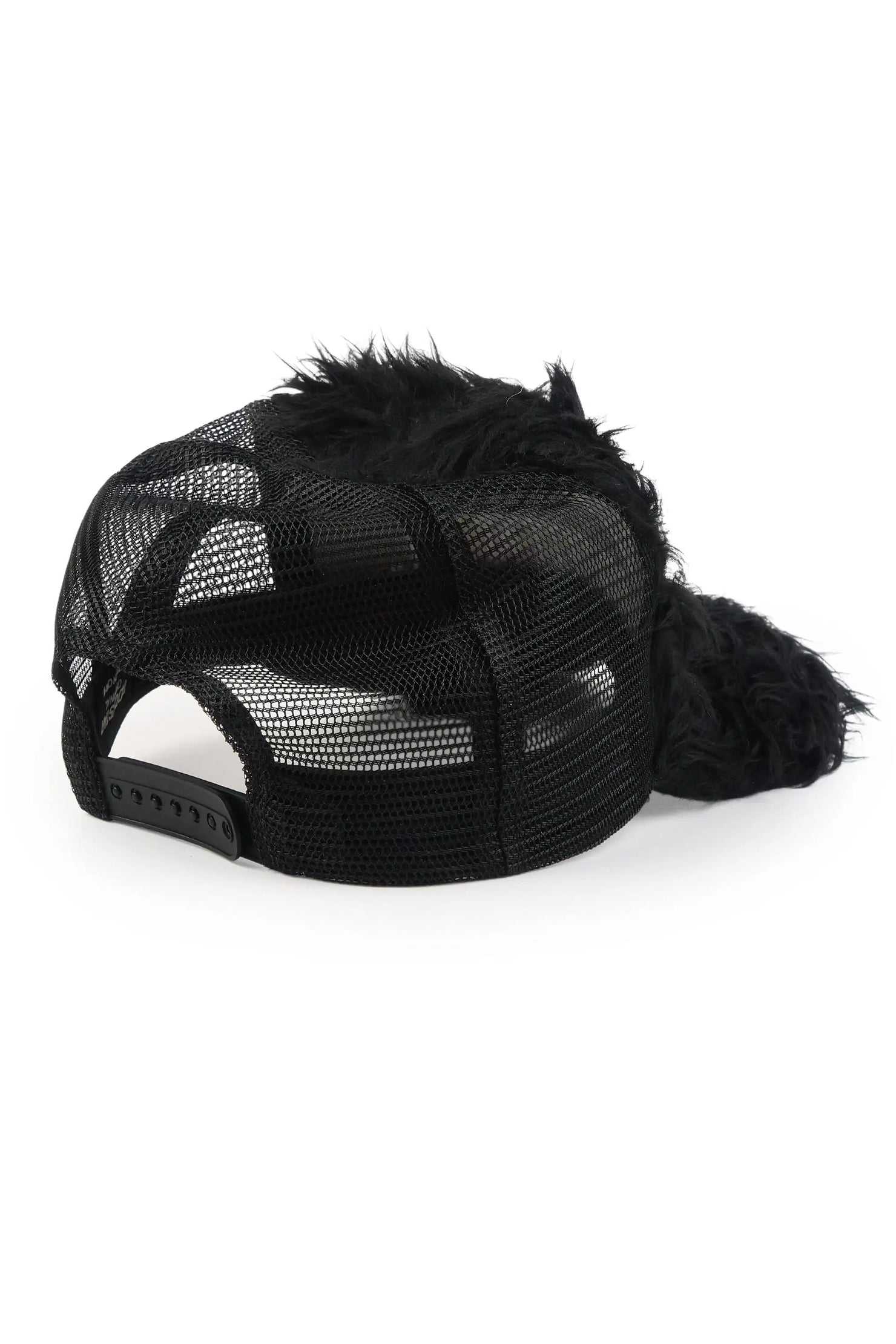 Donnesha Black Shaggy Fur Trucker Hat