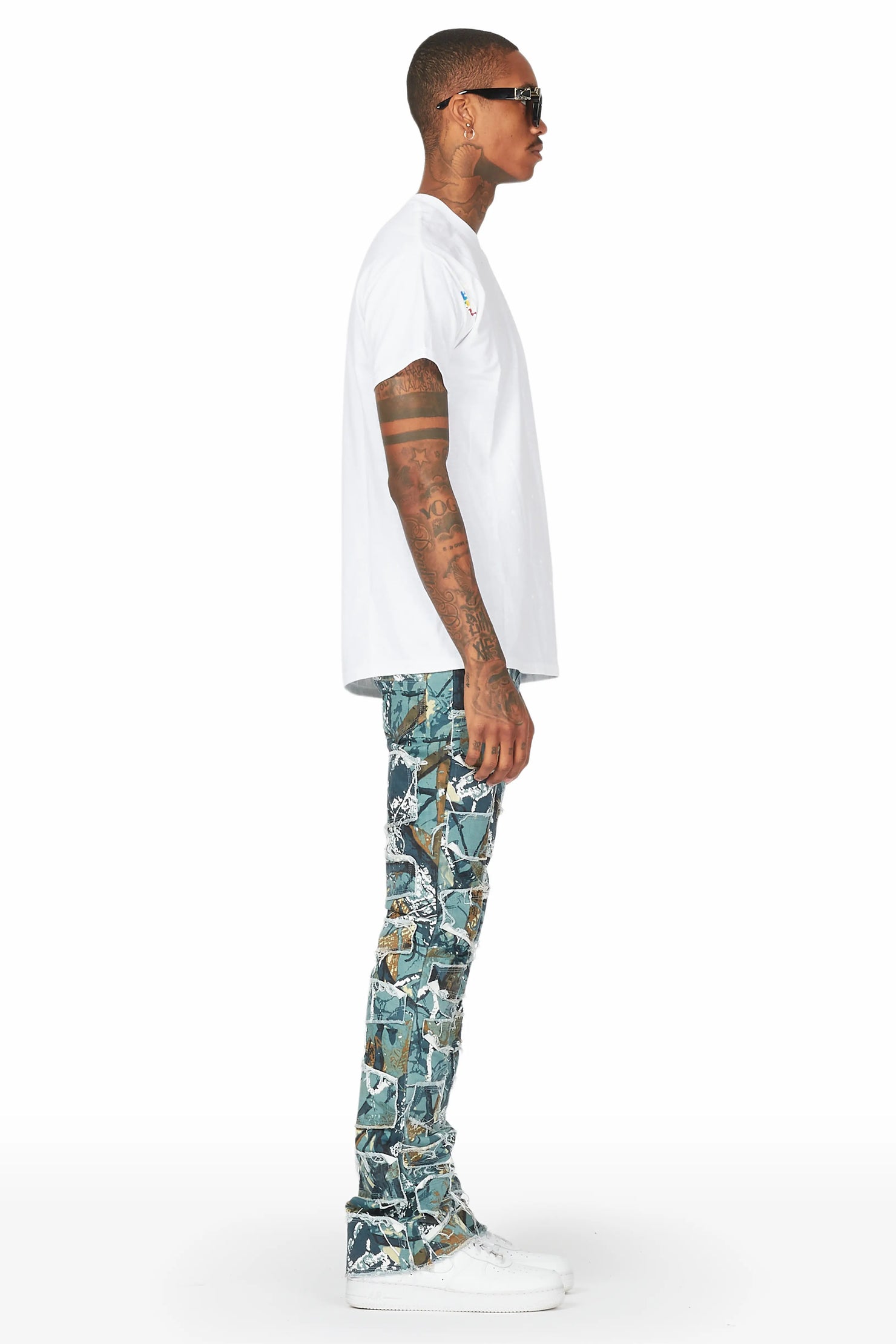 Shake Blue Tree Camo Stacked Flare Jean