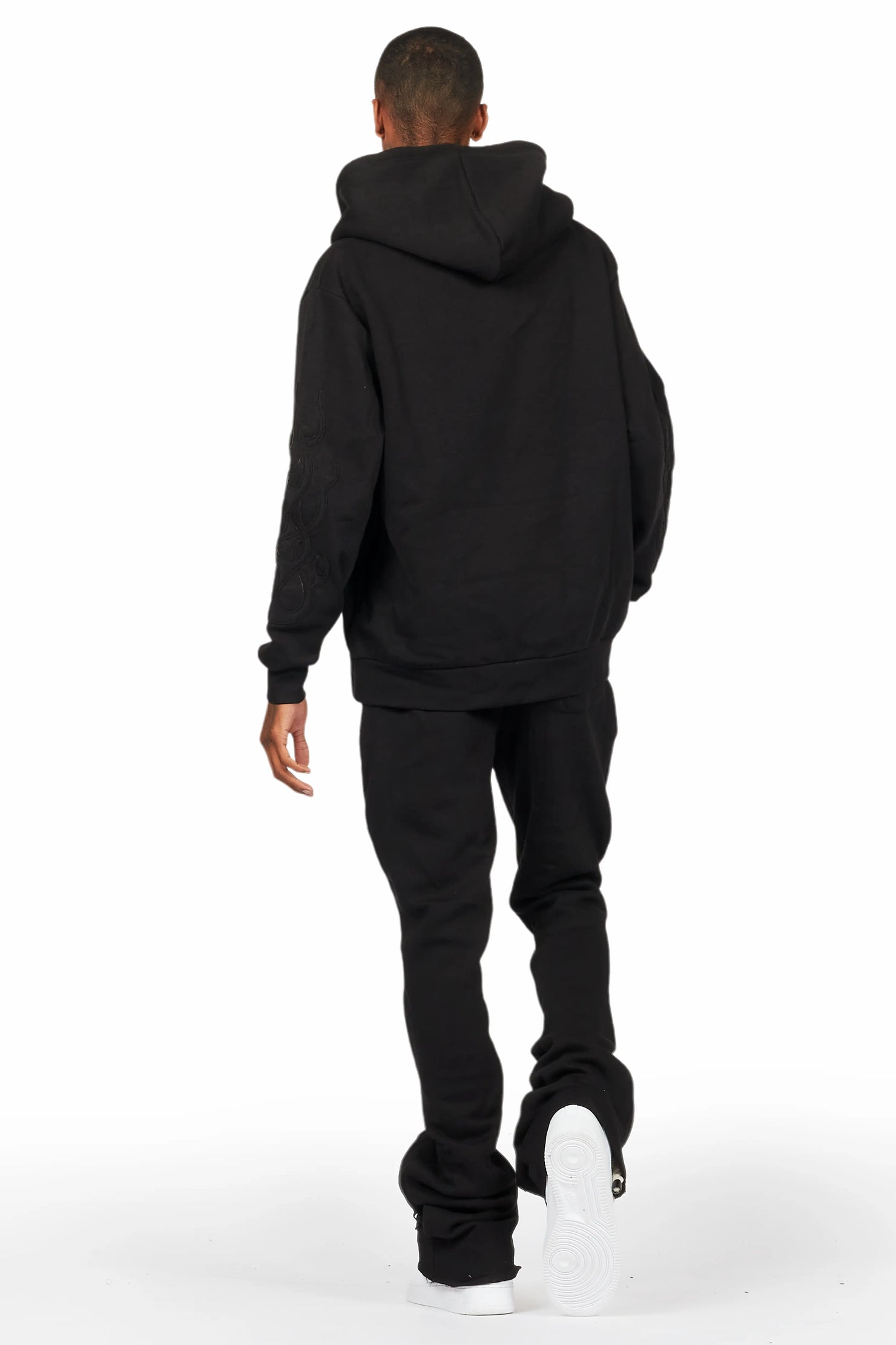 Foresty Black Hoodie Stacked Flare Track Set