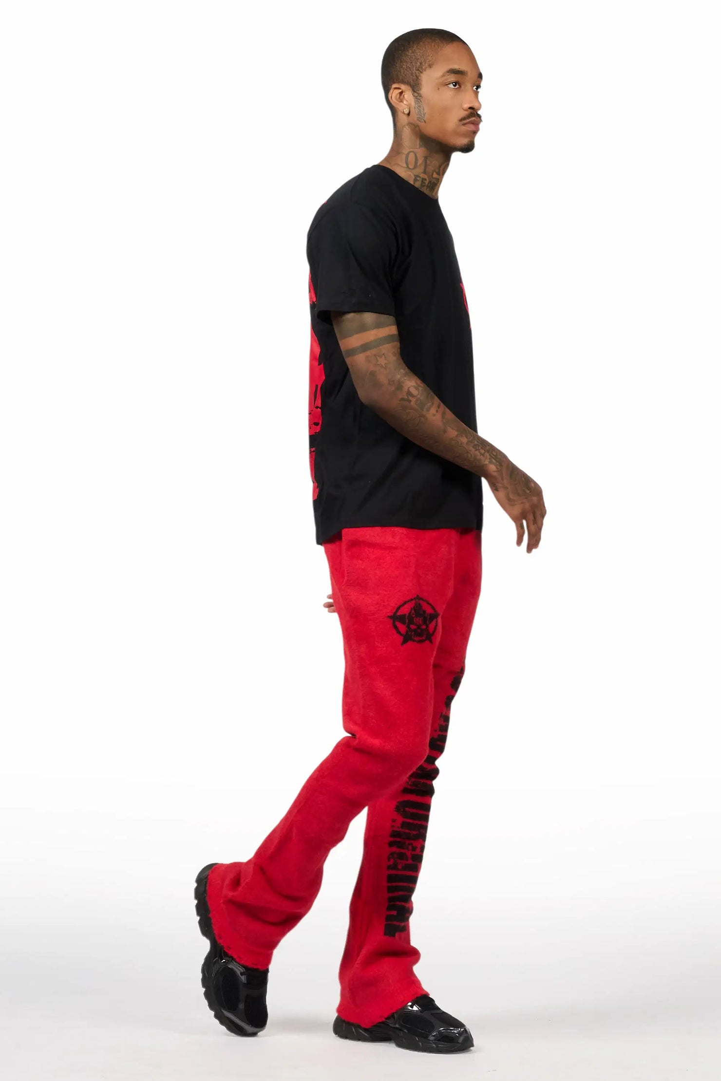 Keve Black/Red T-Shirt/Knitted Mohair Flare Pant Set