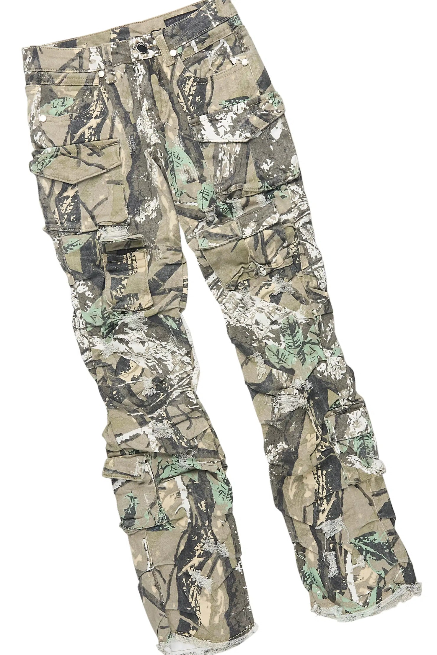 Boys Koen Beige Hoodie & Gentry Camo Tree Stacked Jean Set