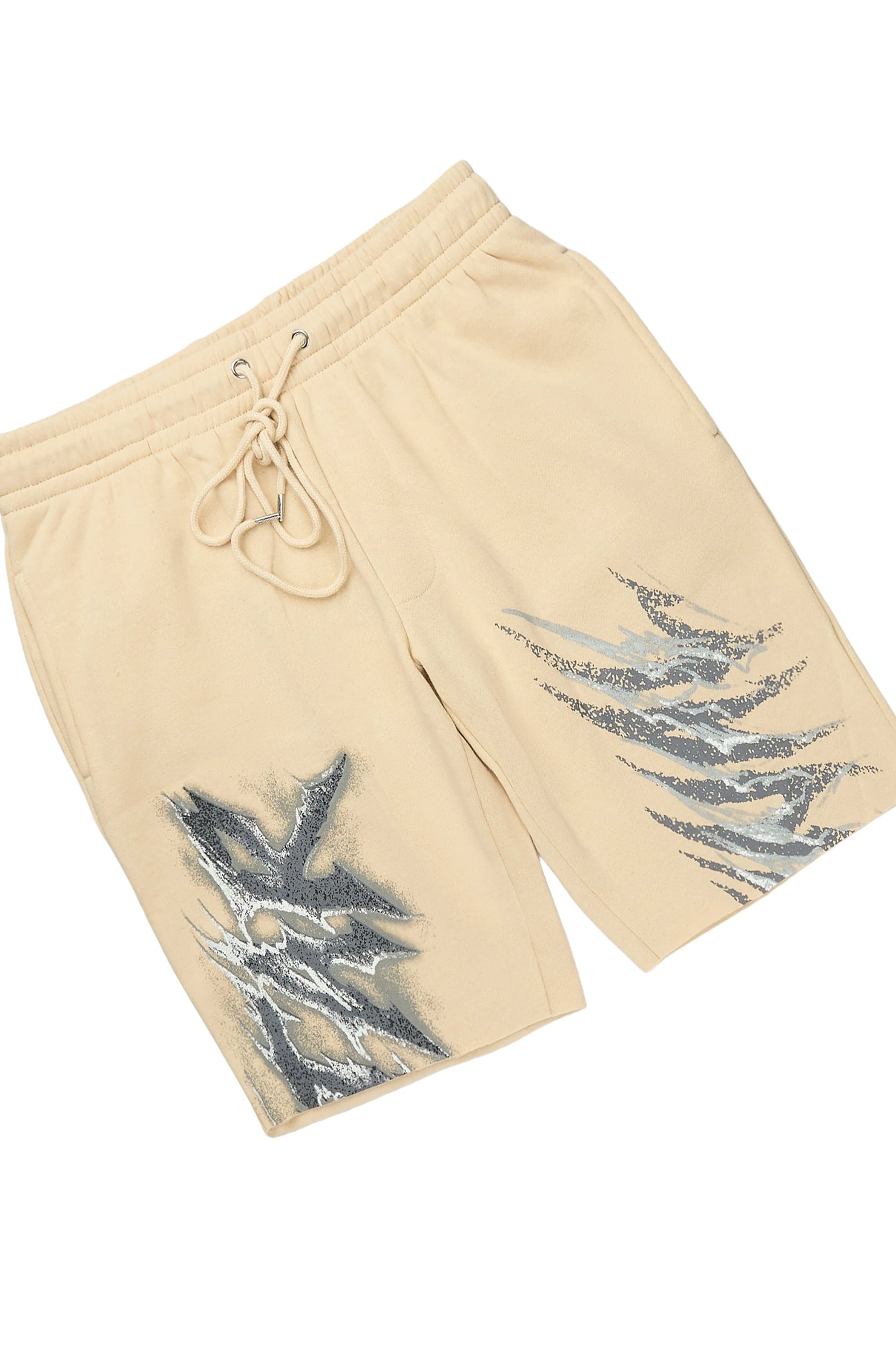 Jantra Beige Cut Sleeve Hoodie Short Set