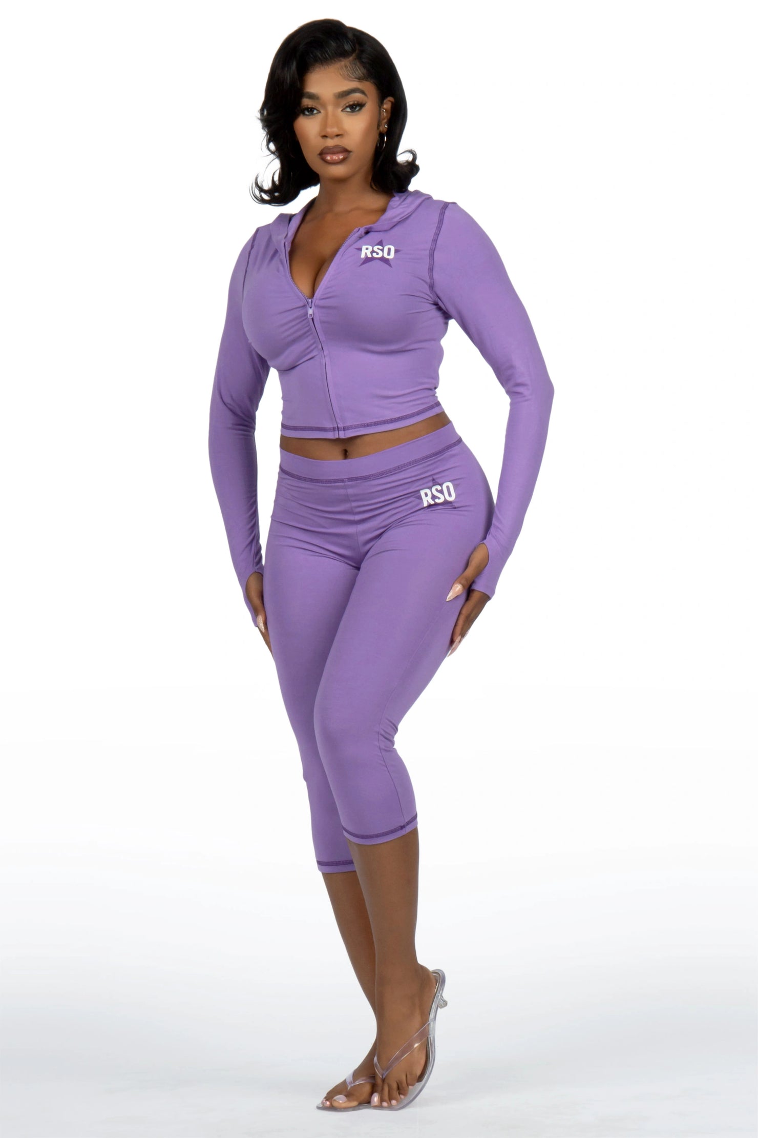 Sharina Purple Zip Up Capri Set