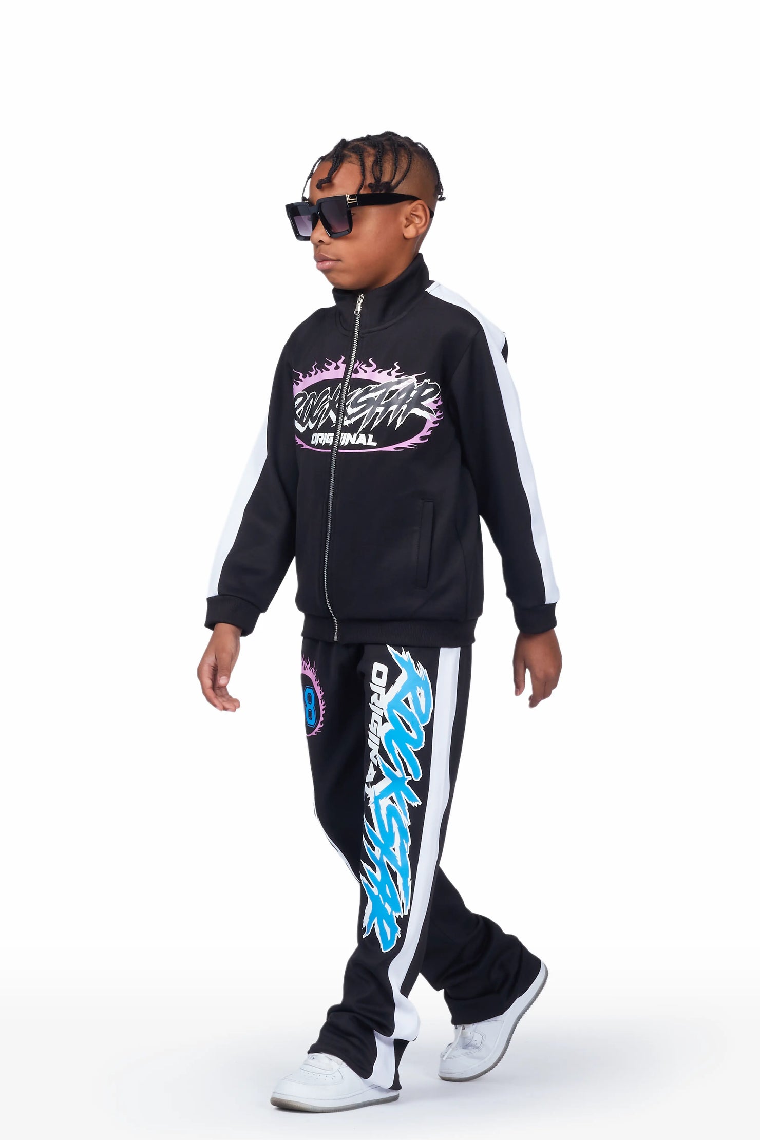Boys Draven Black Tricot Stacked Flare Track Set
