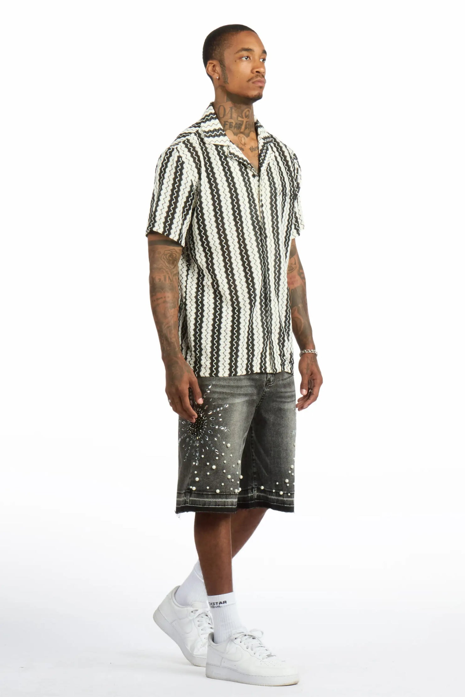 Tryst Black Rhinestone Denim Short