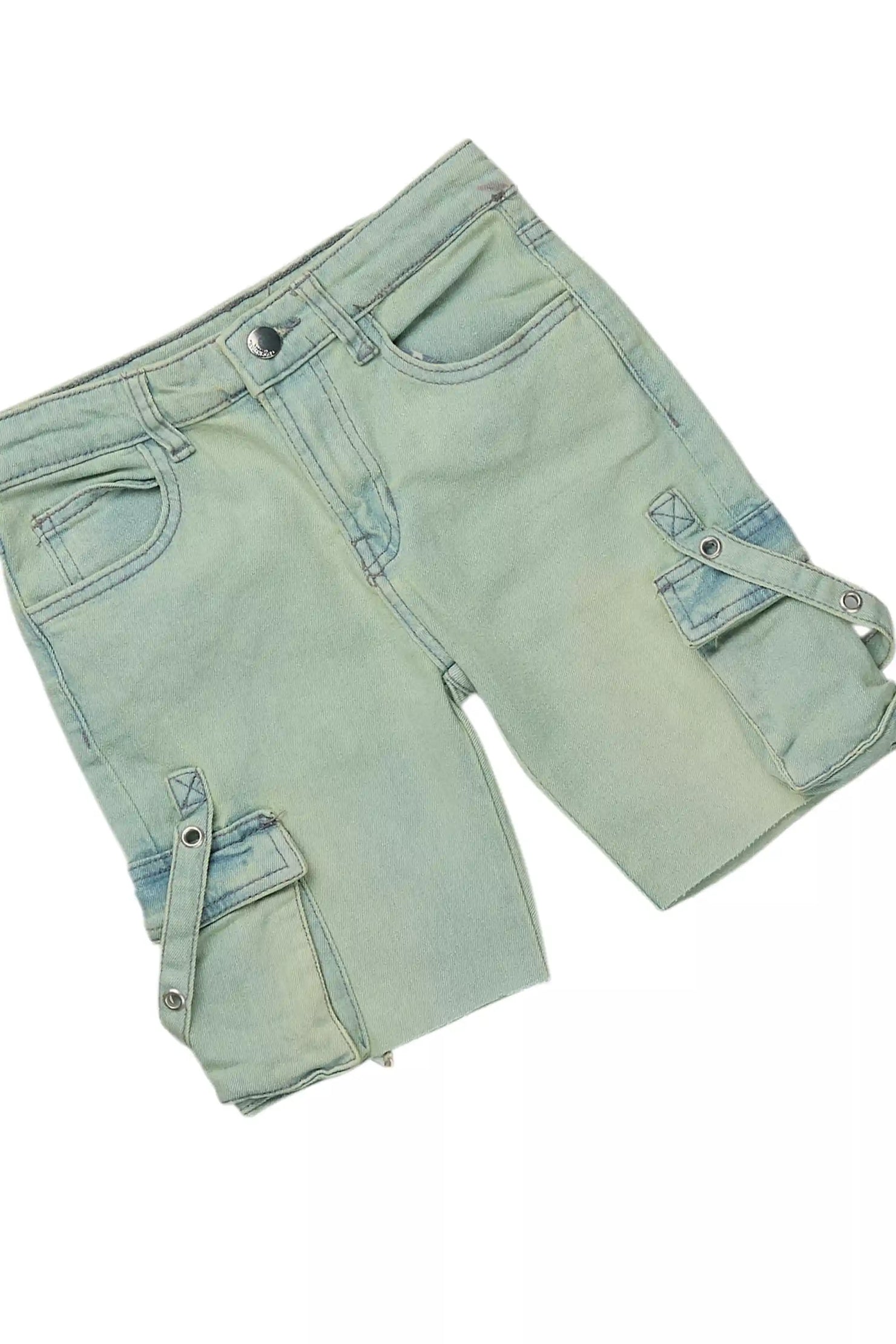 Girls Kammy White/Blue T-Shirt/Denim Short Set