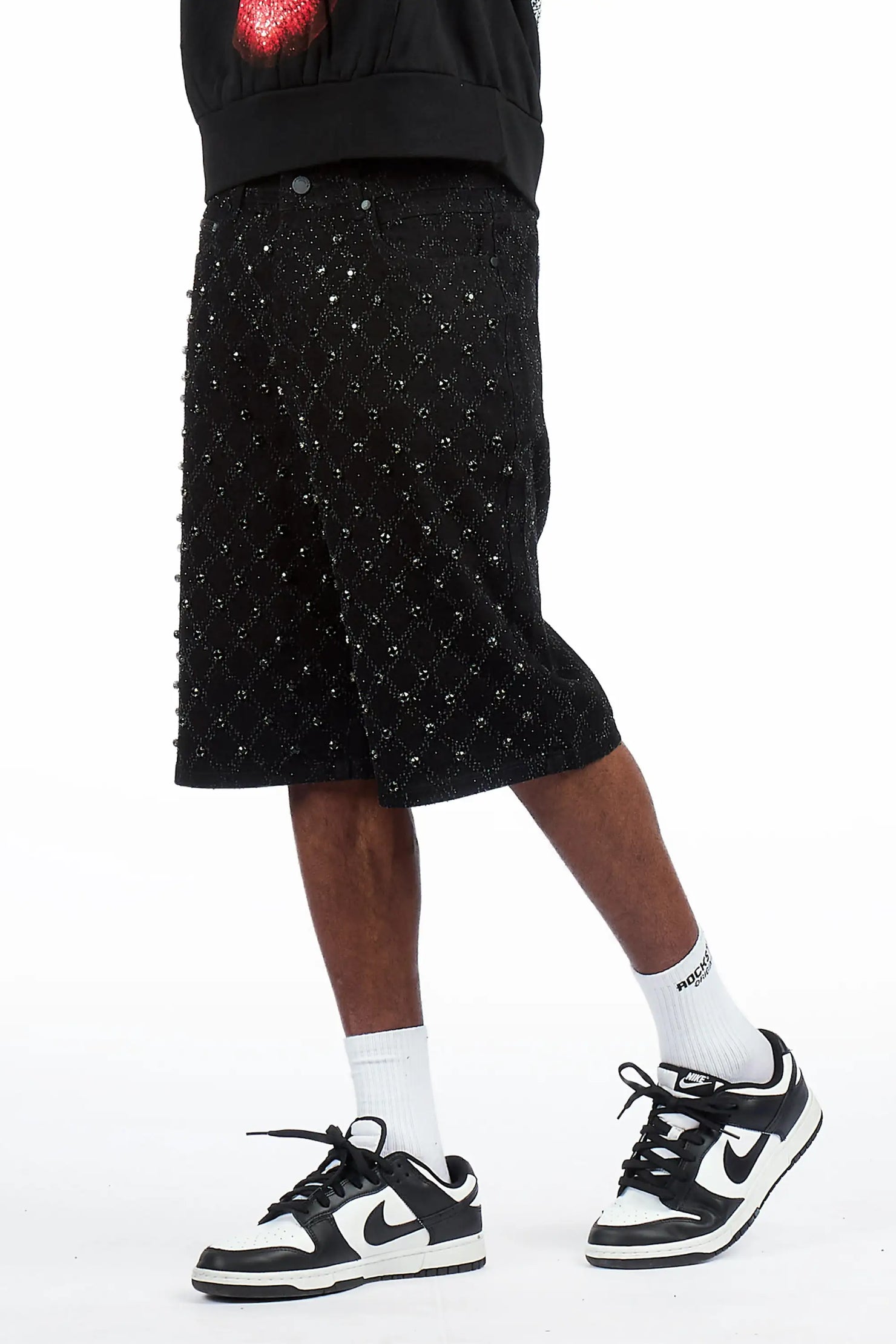 Glit Black Rhinestone Denim Short